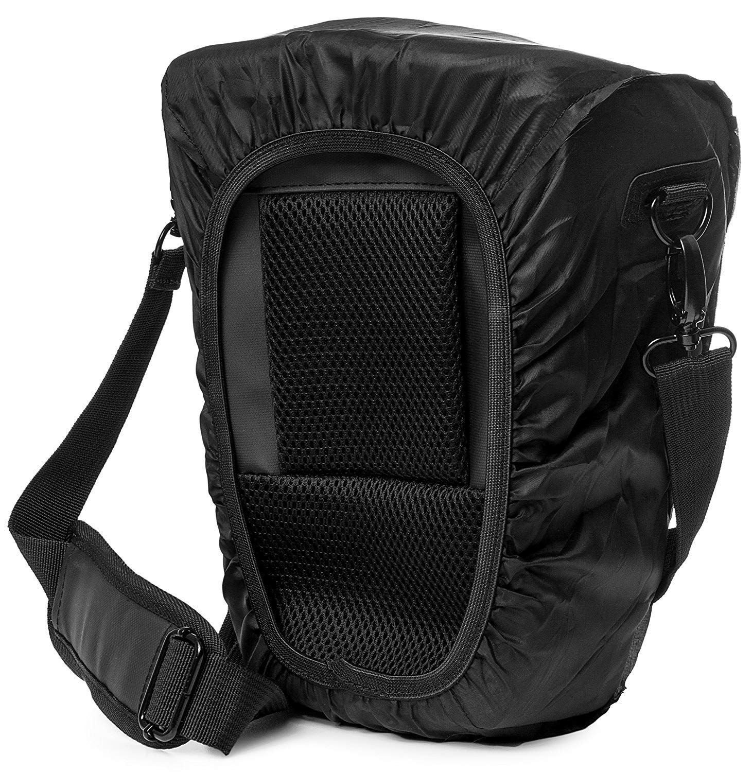 Baxxtar PRO NOVO II Borsa fotografica per reflex DSLR con obiettivo – 26 cm di altezza interna, anche per Nikon P1000/P1100 – con tracolla, cintura ventrale e parapioggia – nera