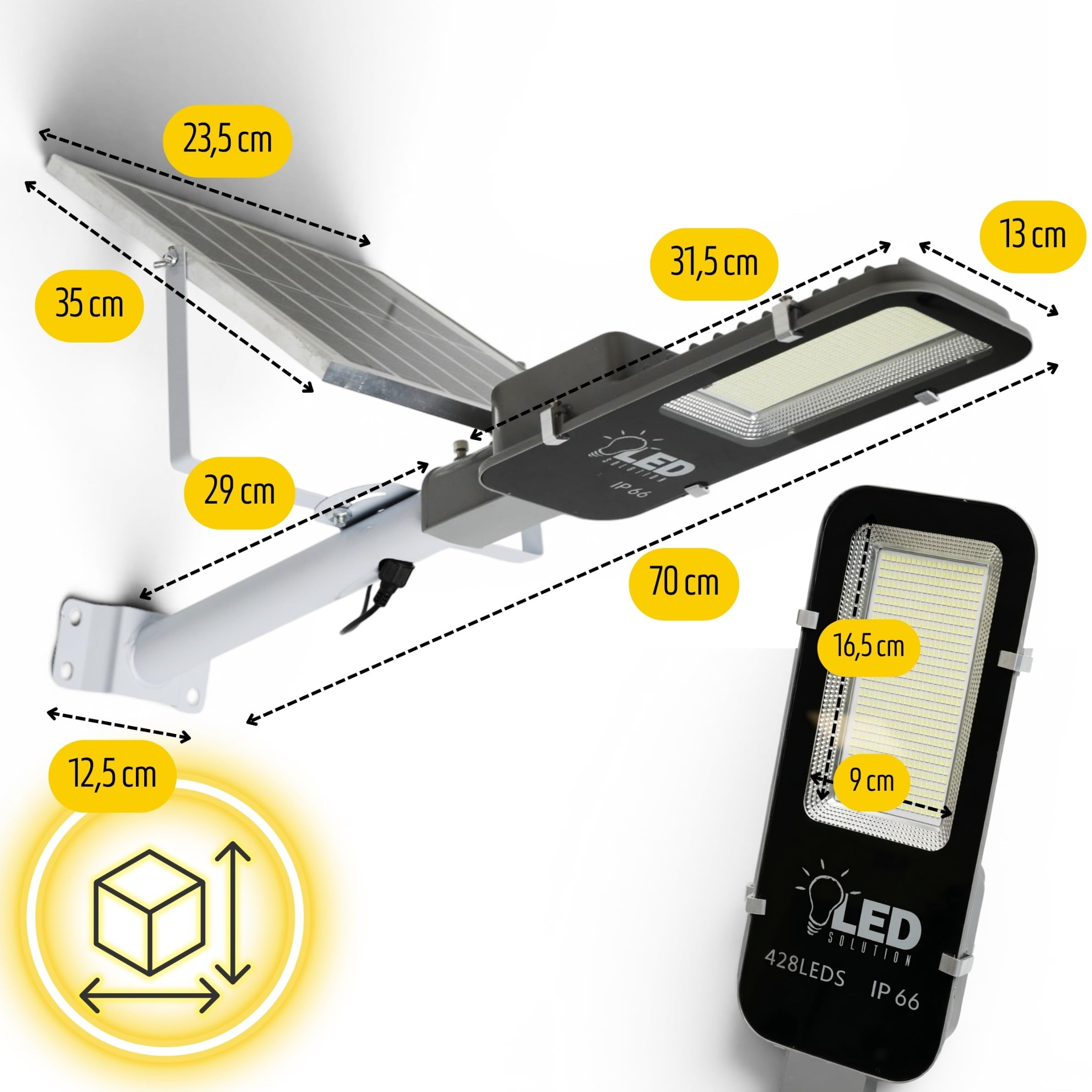 ZOLTA Solarna Lampa Uliczna 1600 – Zewnętrzna Lampa Solarna LED do Ogrodu i Podjazdu
