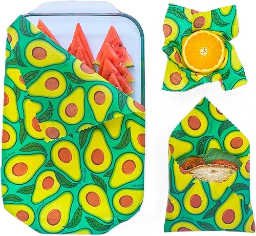 Meli Wraps - Paquete de 3 envolturas reutilizables de cera de abeja para alimentos, almacenamiento de alimentos respetuoso con el medio ambiente,