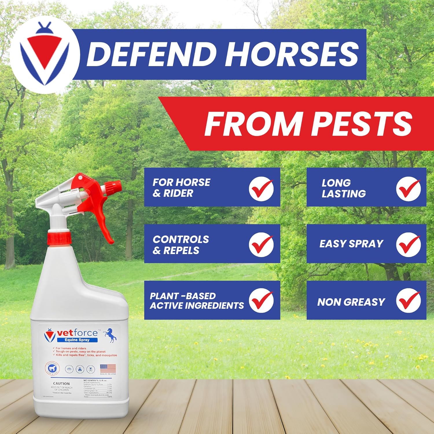 Equine Spray – Fly Spray for Horses – Great for Horse and Riders – Plant-Based Ingredients – Gentle on Coat and Skin – Light, Daily Use Formula – 32 oz Bottle