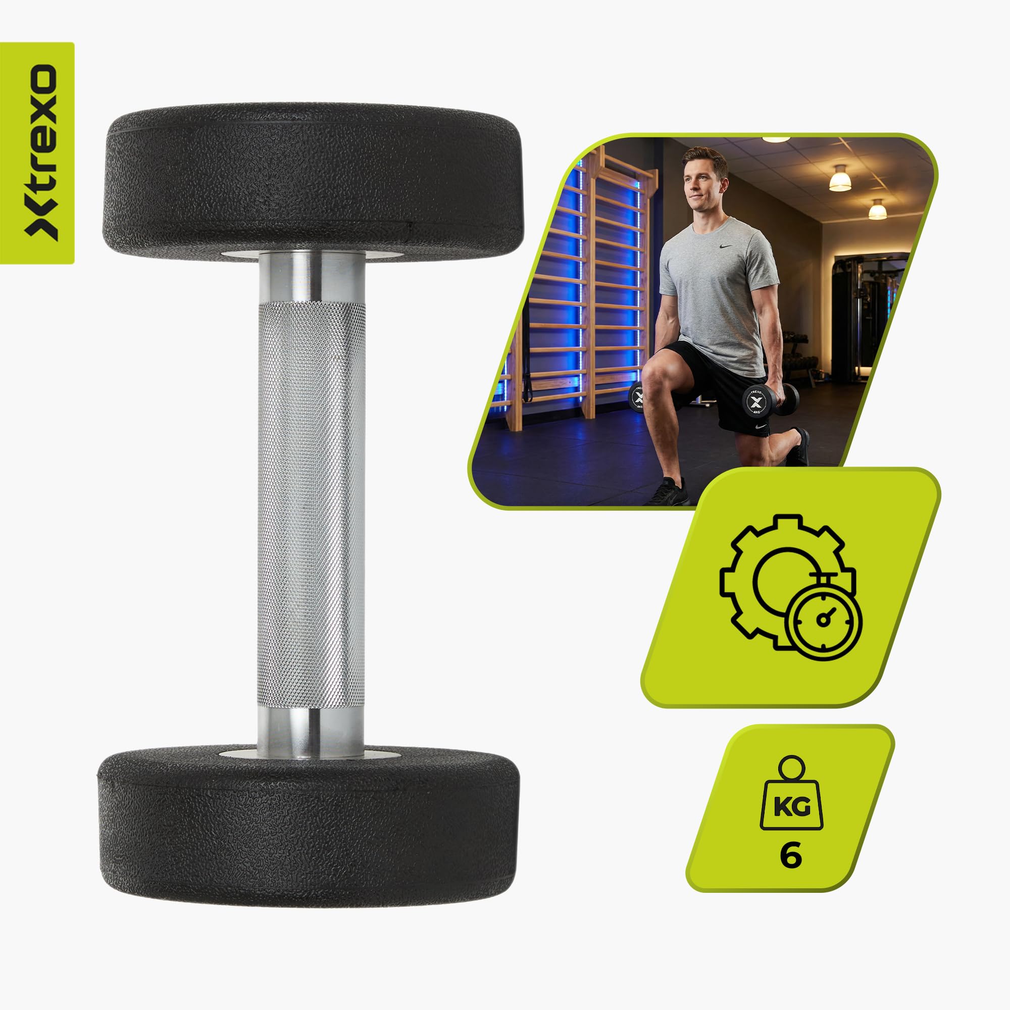 Manubrio professionale in ghisa con rivestimento in gomma, impugnatura ergonomica antiscivolo, disponibile singolarmente, per allenamento di forza, palestra a casa e crossfit