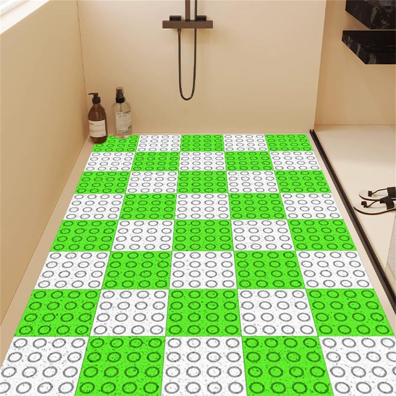 Odot Duschmatte rutschfest,Schnelltrocknend PVC-Luffa Badewannenmatte,Badezimmerteppich mit Ablaufloch, Moderne Karomuster Badteppich,Duschvorleger für Badewanne/Nassbereiche (Grün,100x120cm)