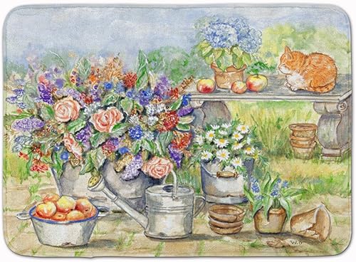Carolines Treasures - Tapete de espuma viscoelástica lavable a máquina para ramo de patio y gato, 19 x 27 pulgadas, multicolor