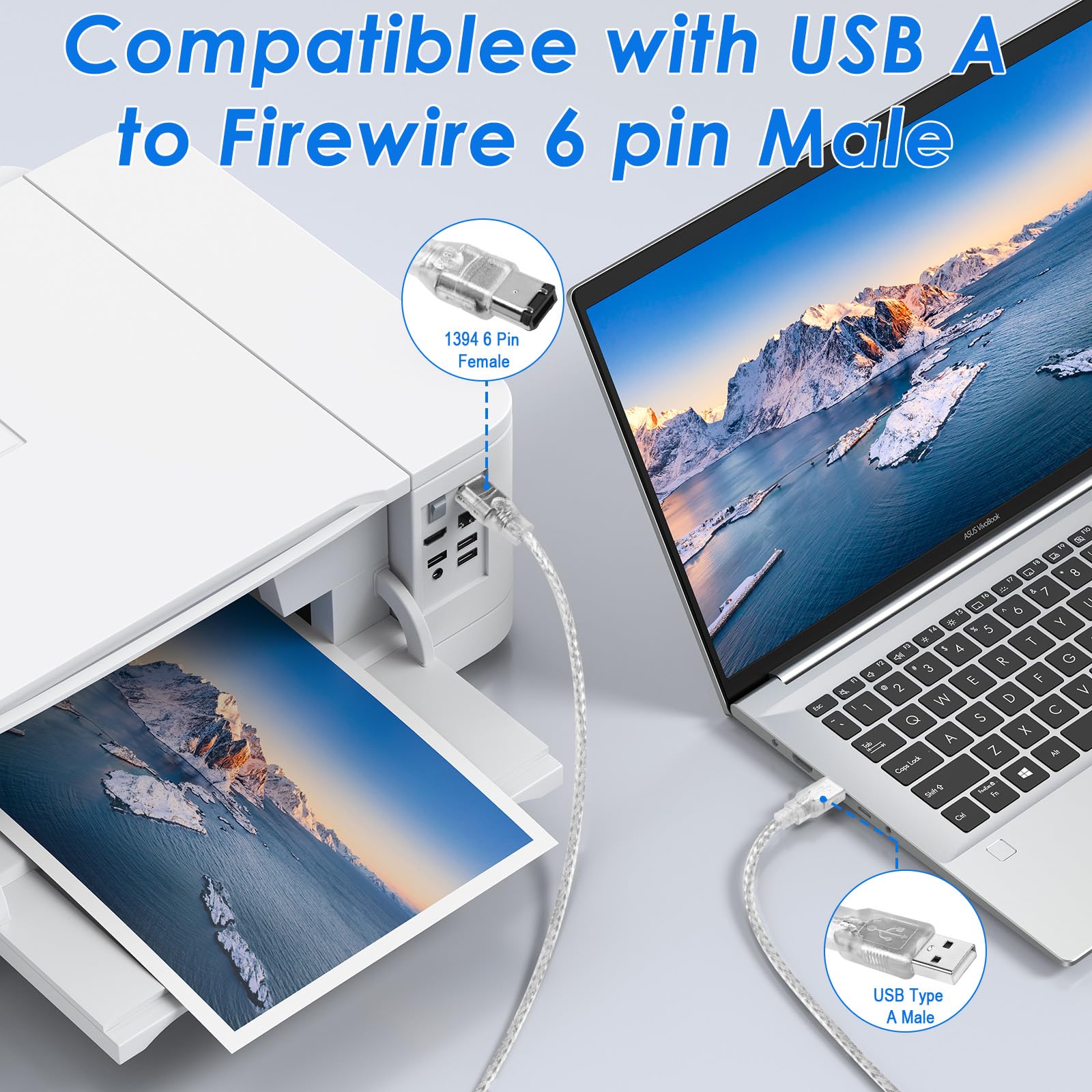 Herfair Cavo FireWire IEEE 1394, da USB a 6 pin maschio a maschio, adattatore dati, convertitore iLink FireWire 400 DV per laptop e videocamera, cavo DV a computer, 1,8