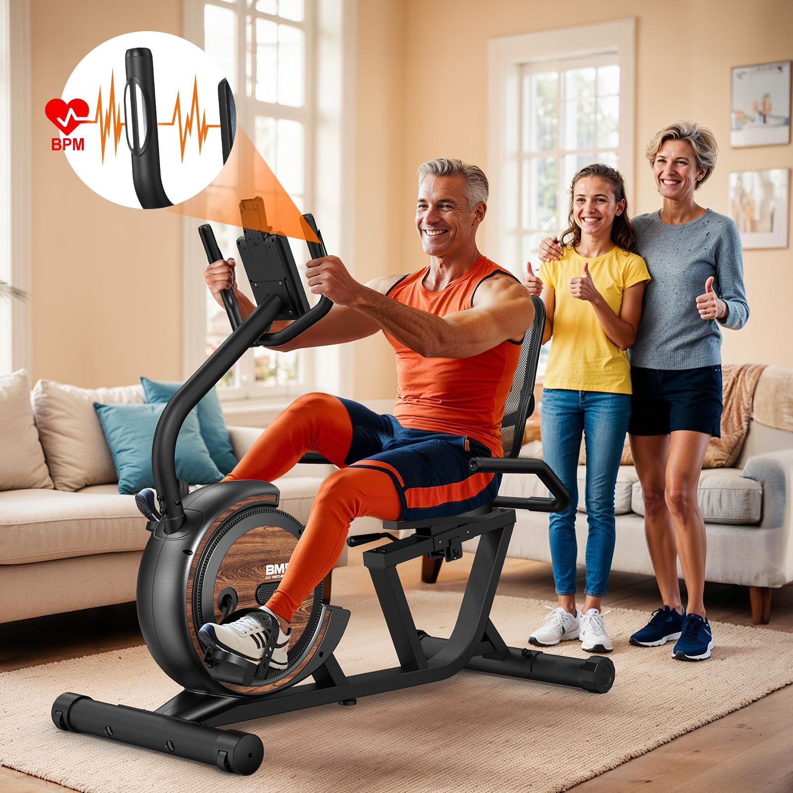 BM5 Liegeergometer - 150kg belastbar, für Zuhause, Fitness & Rehabilitation - 16 magnetische Widerstandsstufen, selbstleuchtendes Display, Bluetooth - Liegefahrrad Heimtrainer
