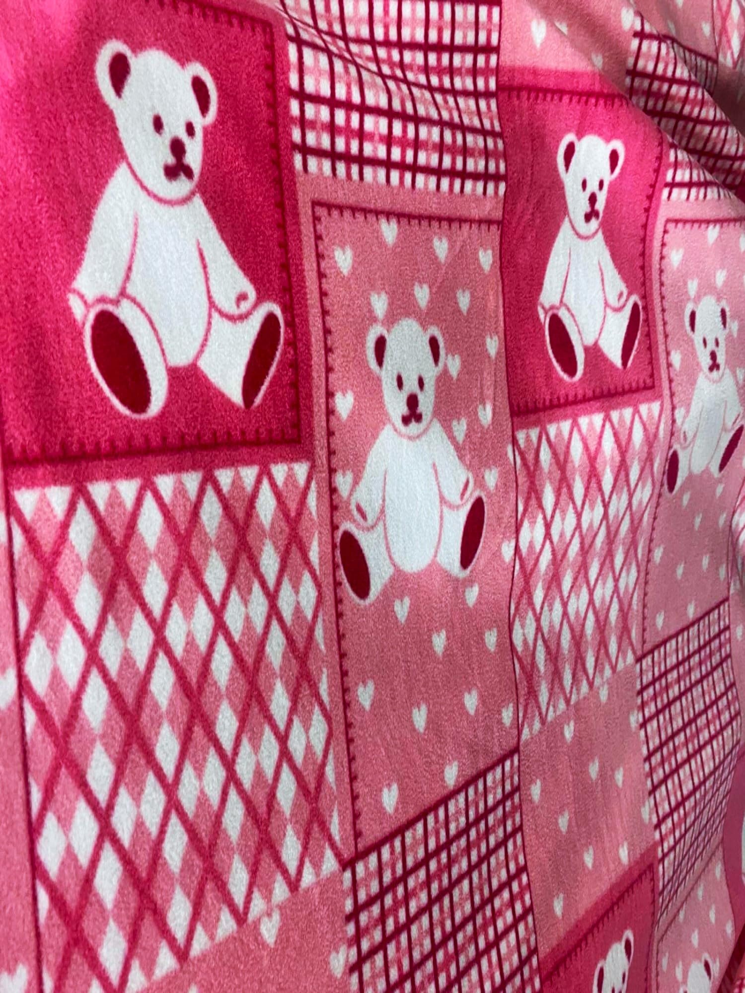 Teddy Bear Fuchsia Blocks Anti Pill Animal Theme Fleece Fabric, 60" Inches Wide - Sold By The Yard (FB) - Image 2