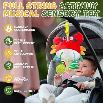 Car Seat Baby Toys 0-6 Months,Stroller Toy,Babies Infant Sensory Carseat Hanging Toy Gym with Squeaker, Crinkle, Rattle, Mirror & Teether| Soft Plush,Babies Gift 0-3-6-12 Months Boy Girl