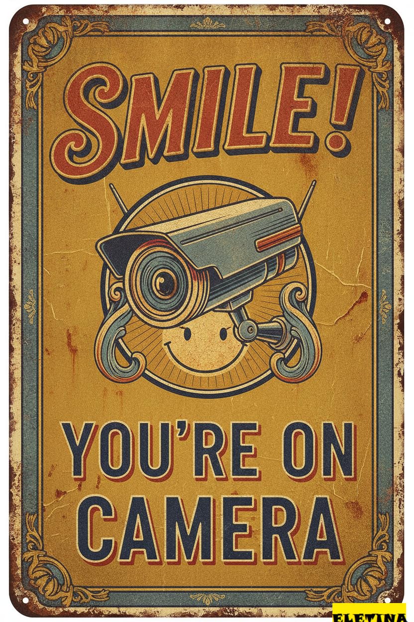 Smile You're On Camera Surveillance Tin Sign, 8x12 Inch