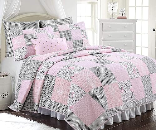 Cozy Line Home Fashions - Juego de edredón de cama reversible 100% algodón, colcha