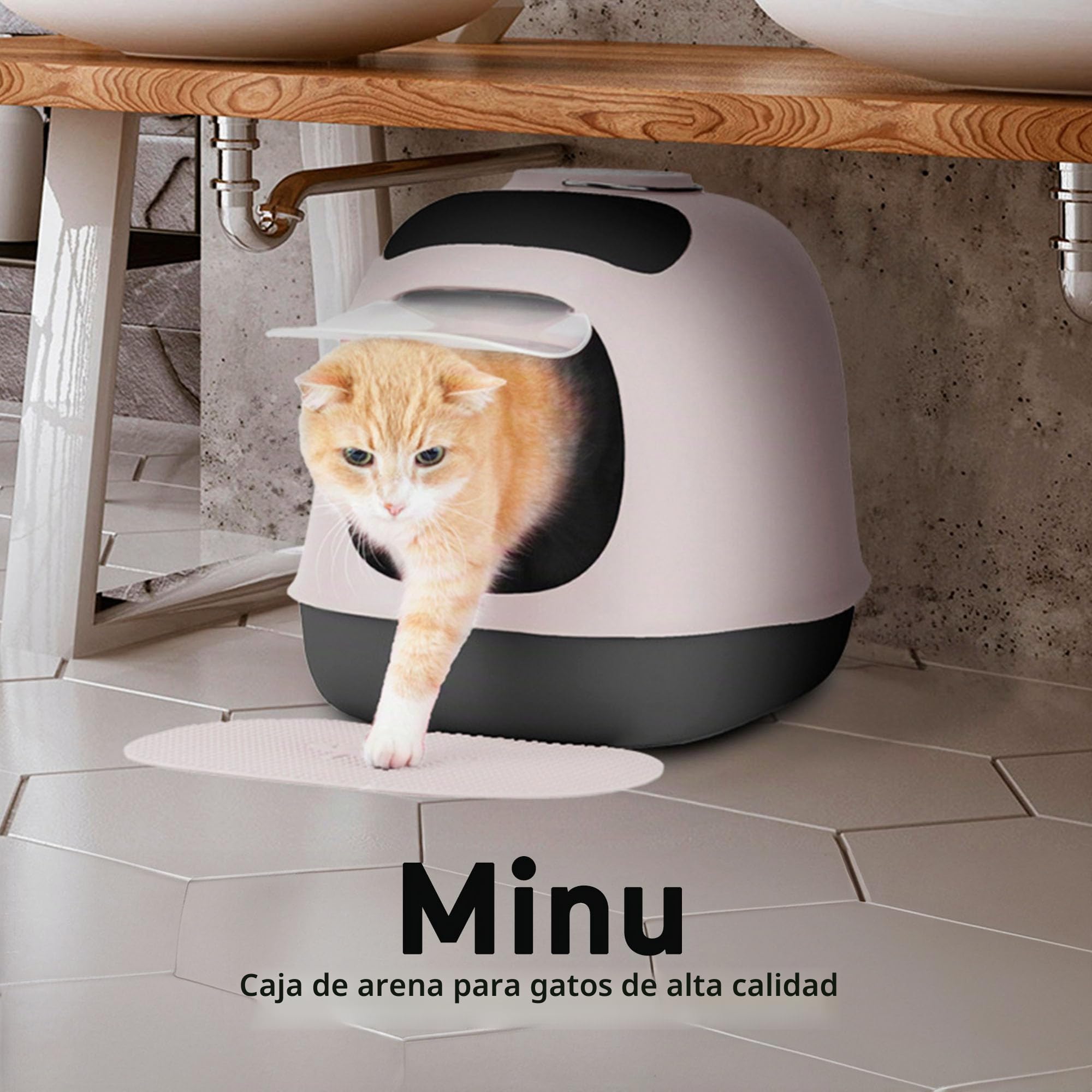 United Pets Minù Arenero para Gatos Cubierto, Made in Italy, Recogedor y Filtro, Color Gris. Caja de Arena para Gatos con Capucha Talla única