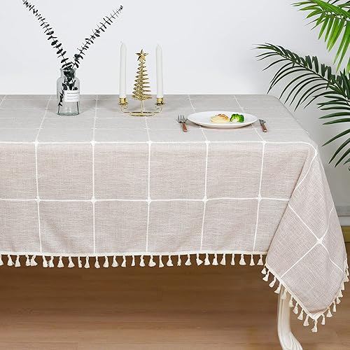 PHF Mantel rectangular antiarrugas, antiencogimiento, con borla, manteles lavables de lino para cocina, comedor, patio, sala de estar, 53.9 x