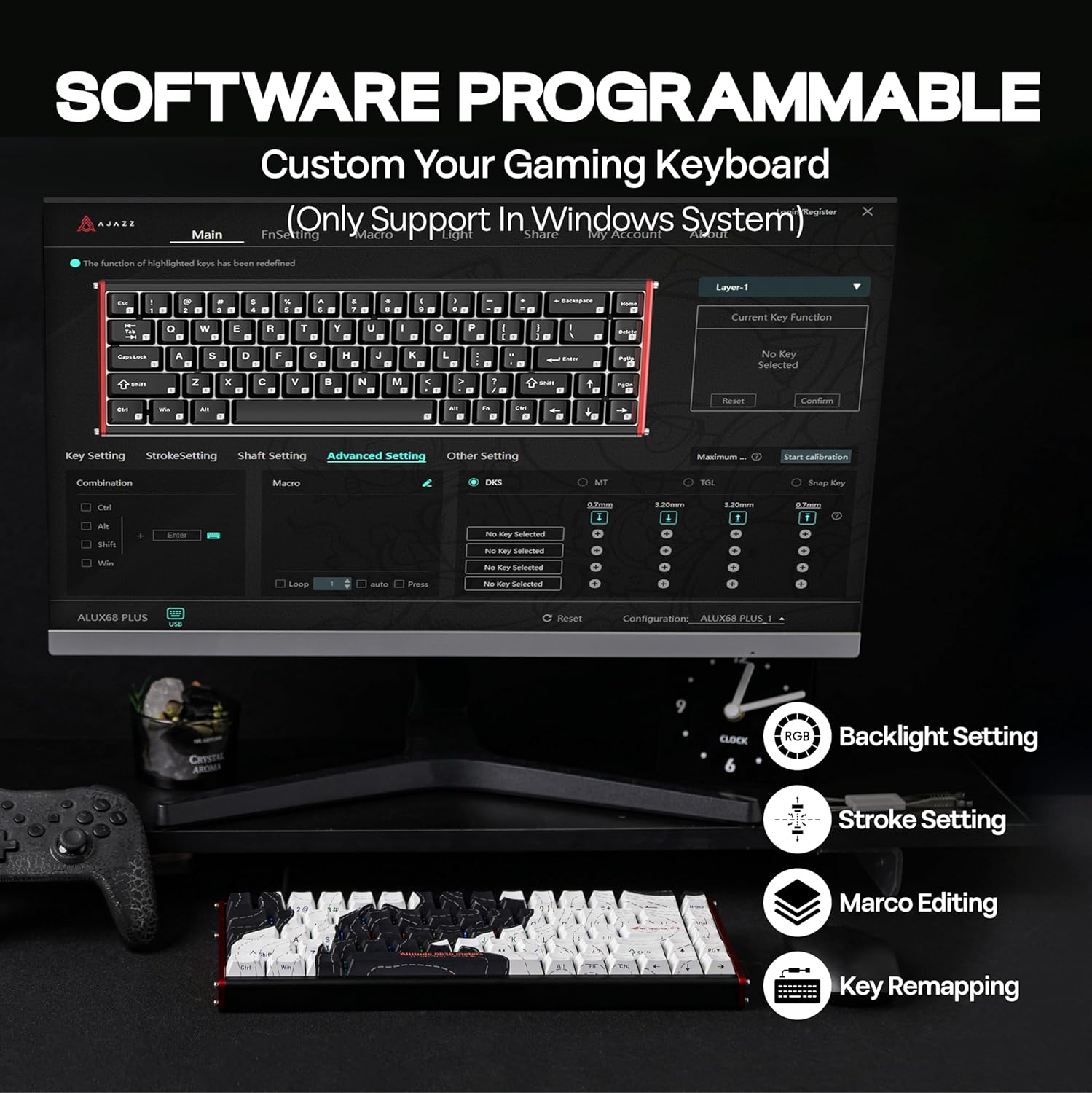 AJAZZ ALUX68 HE Aluminum Rapid Trigger Gaming Keyboard with Magnetic Switch, Wired Hall Effect Keyboard with 8K Polling Rate, 0.125ms Latency, RGB Backlight (Black Topographic, ALUX68 MAX)