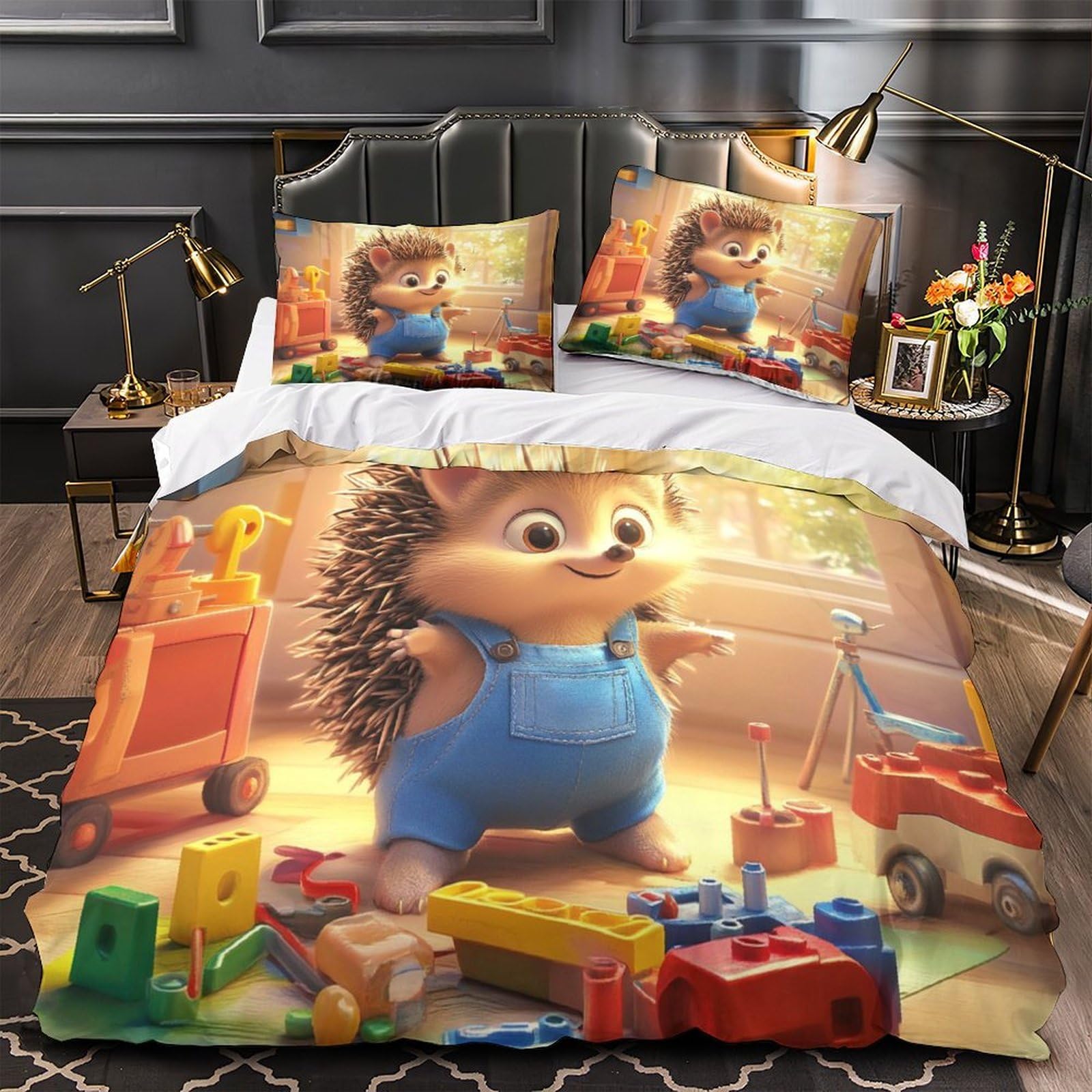 Housse de couette imprimé 3D hérisson microfibre toucher doux 200x200