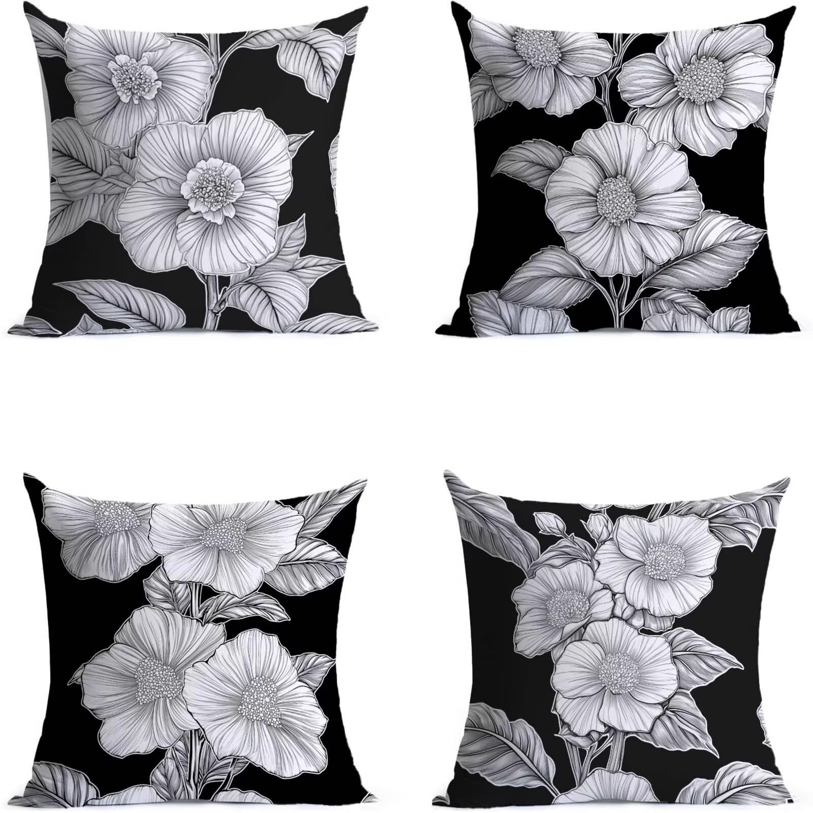 Coussin exterieur impermeable noir fleuri pour decorer le salon de jardin terrasse