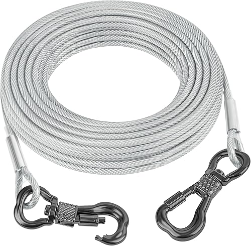 Tresbro Cable de amarre reflectante de 40 pies para perros de hasta 250 libras, cable de correa de alambre de acero con hebilla de doble fijación de
