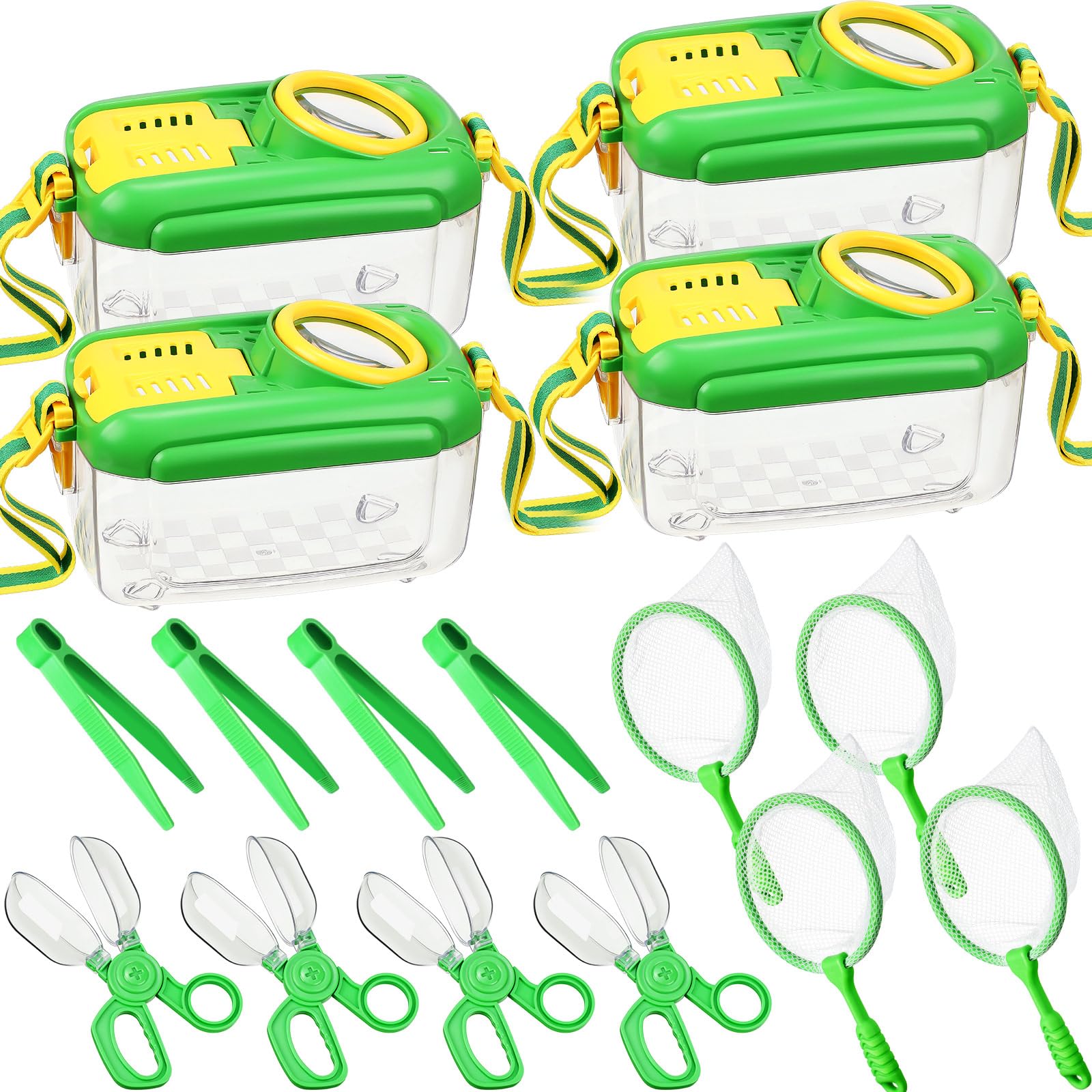Halloscume 4 Sets Bug Catcher for Kids Students Kids Bug Catching Kit Collector Bug Box with Bug House, Butterfly Net, Bug Tweezer, Bug Cage Bug Habitats Container Collection Outdoor Explorer Gift