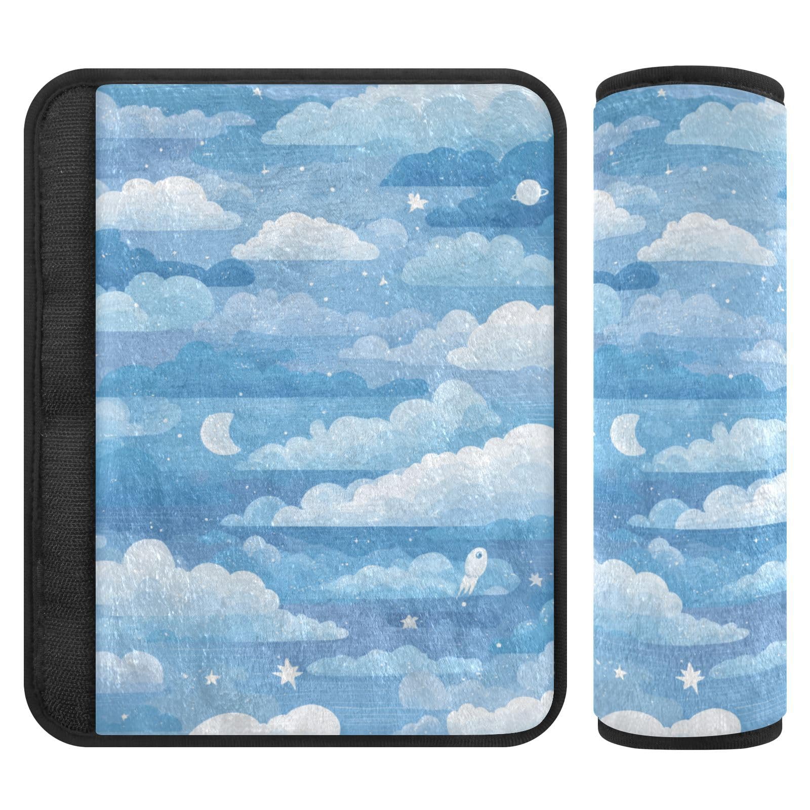 2 Pack Seatbelt Covers Seat Belt Cover Pad for Adults Boys Girls Car Seat Strap Covers Pads Cushion Universal Shoulder Strap Pad Protector for Backpack Camera Bag 6.5 Inch Blue Gradient Cloud and Star