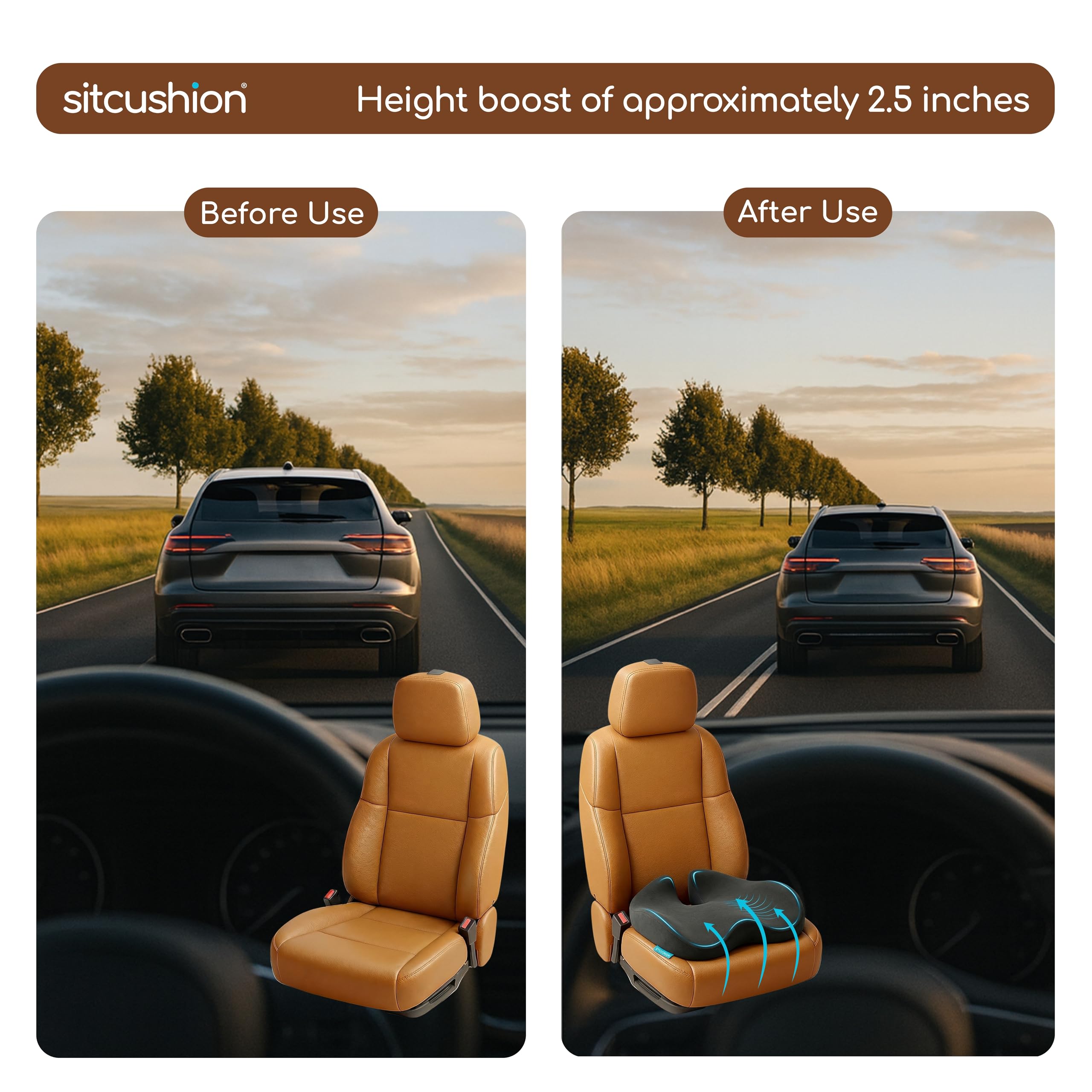 SitCushion Car Seat Cushion for Long Driving Extra Large Memory Foam Seat Cushion for Sciatica Pain Relief Car — view 6