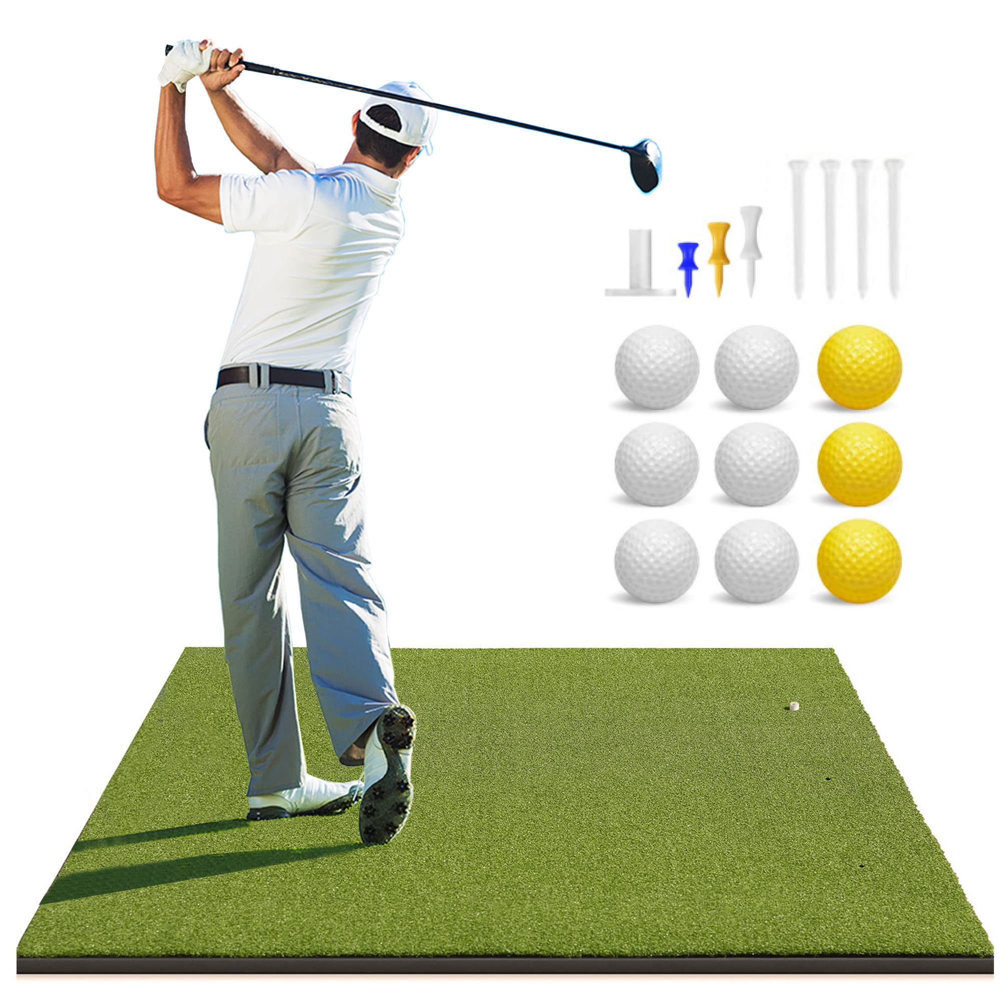 MUCSOR 5x4ft Golf Training Mat - Artificial Turf Golf Hitting Mats Practice with 9 Golf Balls, 7 Golf Tees, Rubber Tee Gifts for Men/Golf Lovers/Beginner