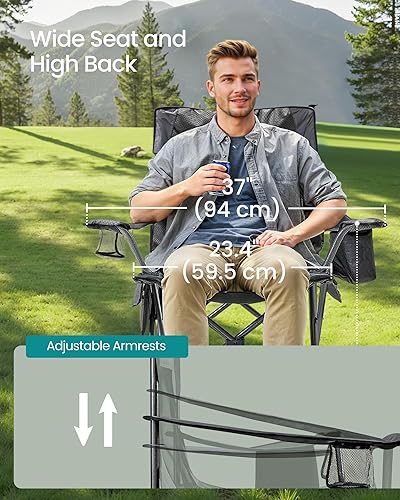 Miniatura 4 de SONGMICS Silla de camping, silla de césped plegable con bolsa enfriadora, capacidad de peso de 352 libras, reposabrazos ajustables con soporte para