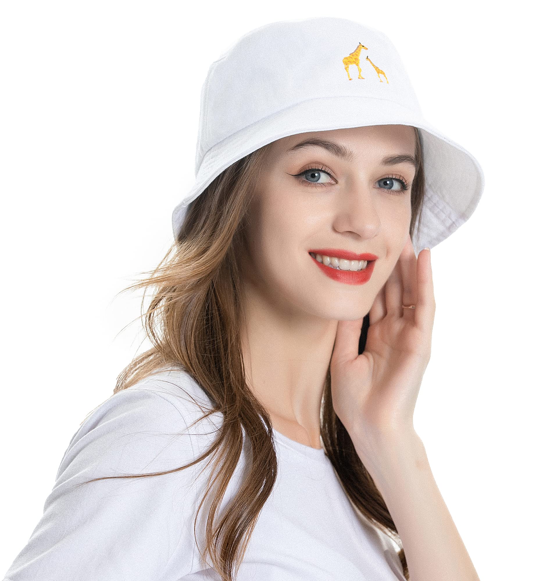 ZLYC Unisex Fashion Embroidered Fishing Hats Summer Hat Outdoor Hat for Teenagers Giraffe White, One Size - Image 2