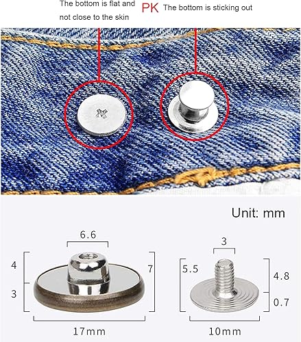 Miniatura 3 de 12 botones para coser jeans de metal, 0.669 in, sin clavos, extraíbles, de metal, sin coser, de repuesto, para reparación de remaches y