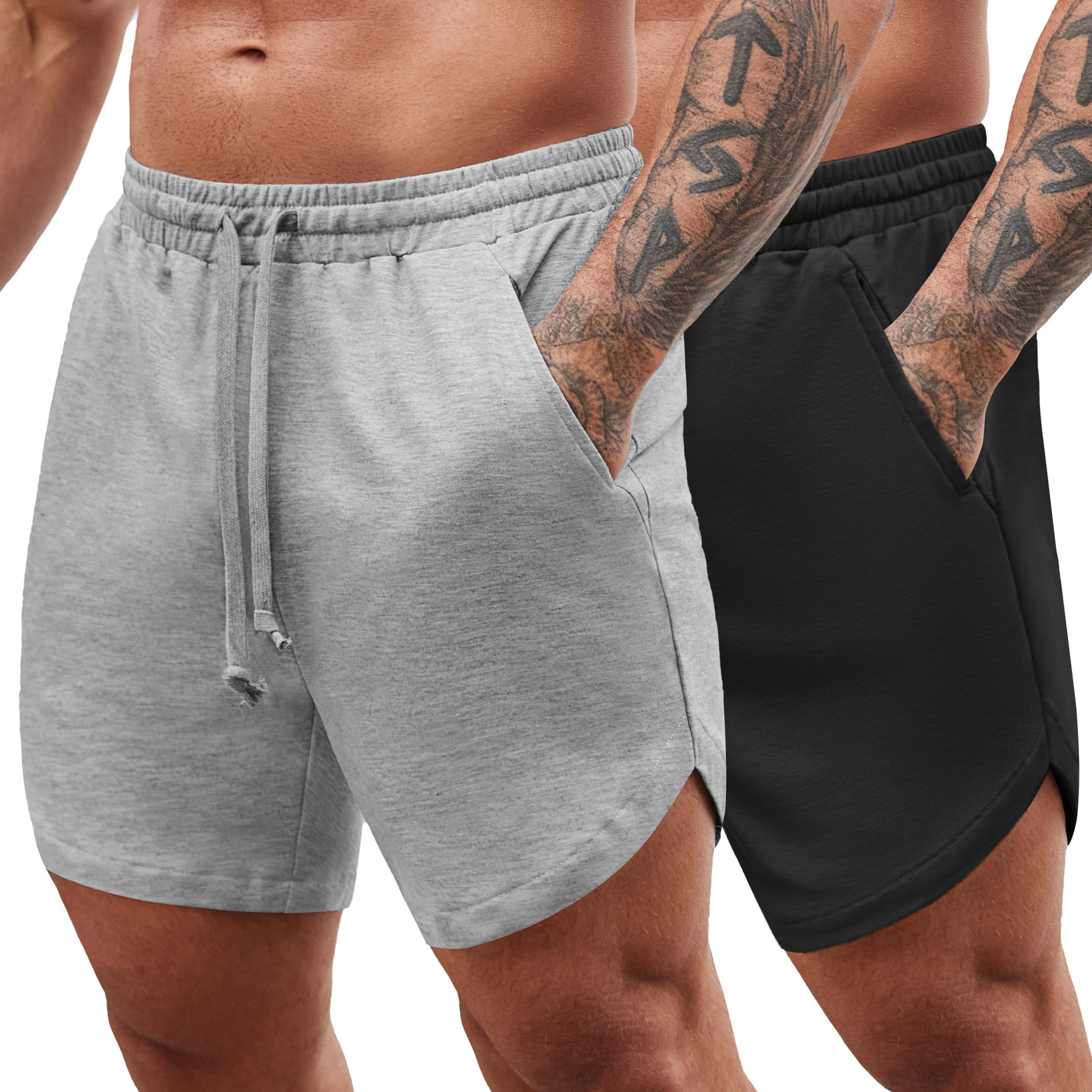 COOFANDY Herren Shorts Sommer Kurze Hose mit Gummizug Taschen Freizeithose Sport Fitness Jogginghose 2er Pack