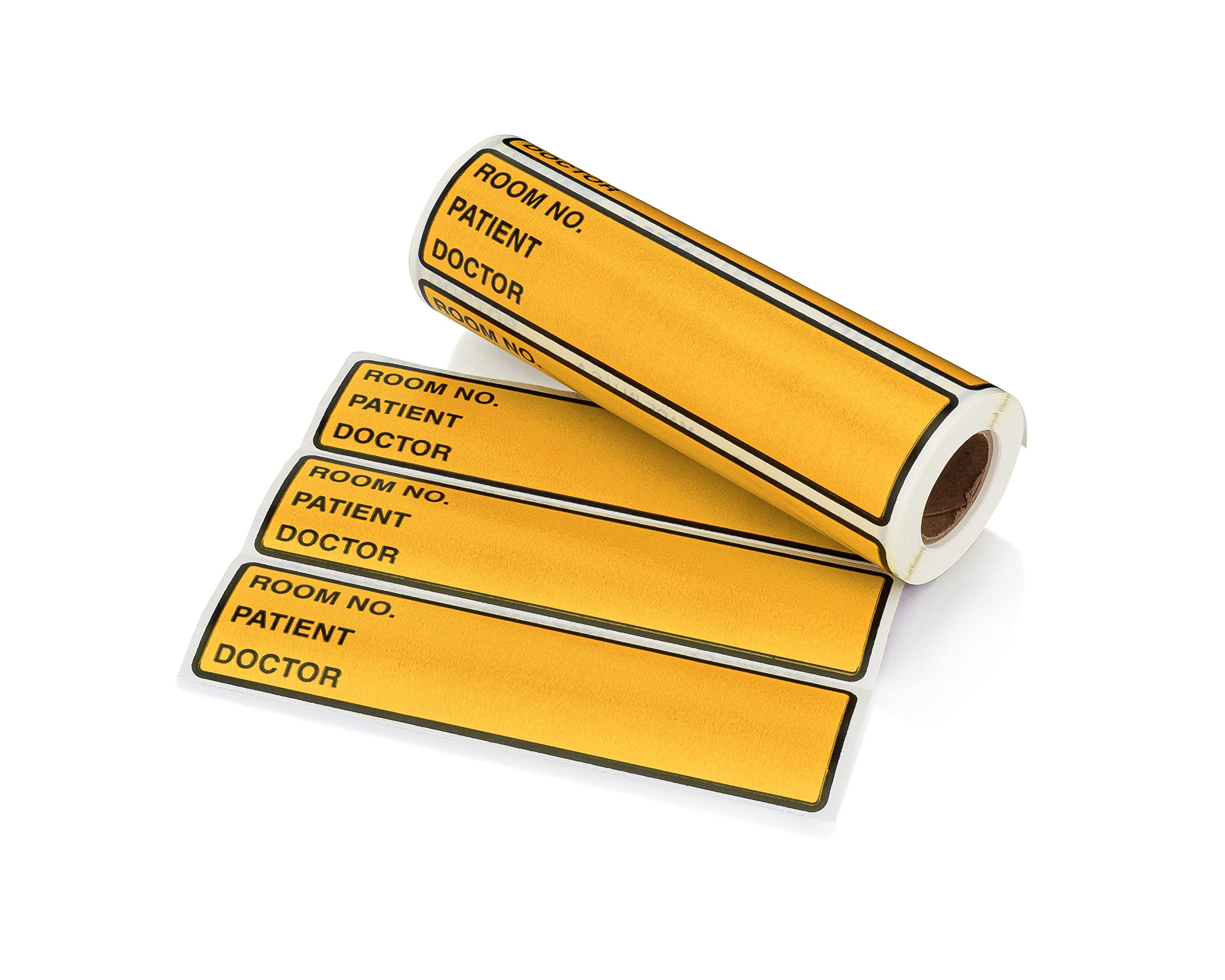 Carstens Patient I.D. Adhesive Medical Chart Labels for 1.5” – 4” Ring Binder Spines – Pre-Printed Sticker Labels (Room No. / Patient/Doctor), 5 3/8” x 1 3/8”, Goldenrod, Roll of 200