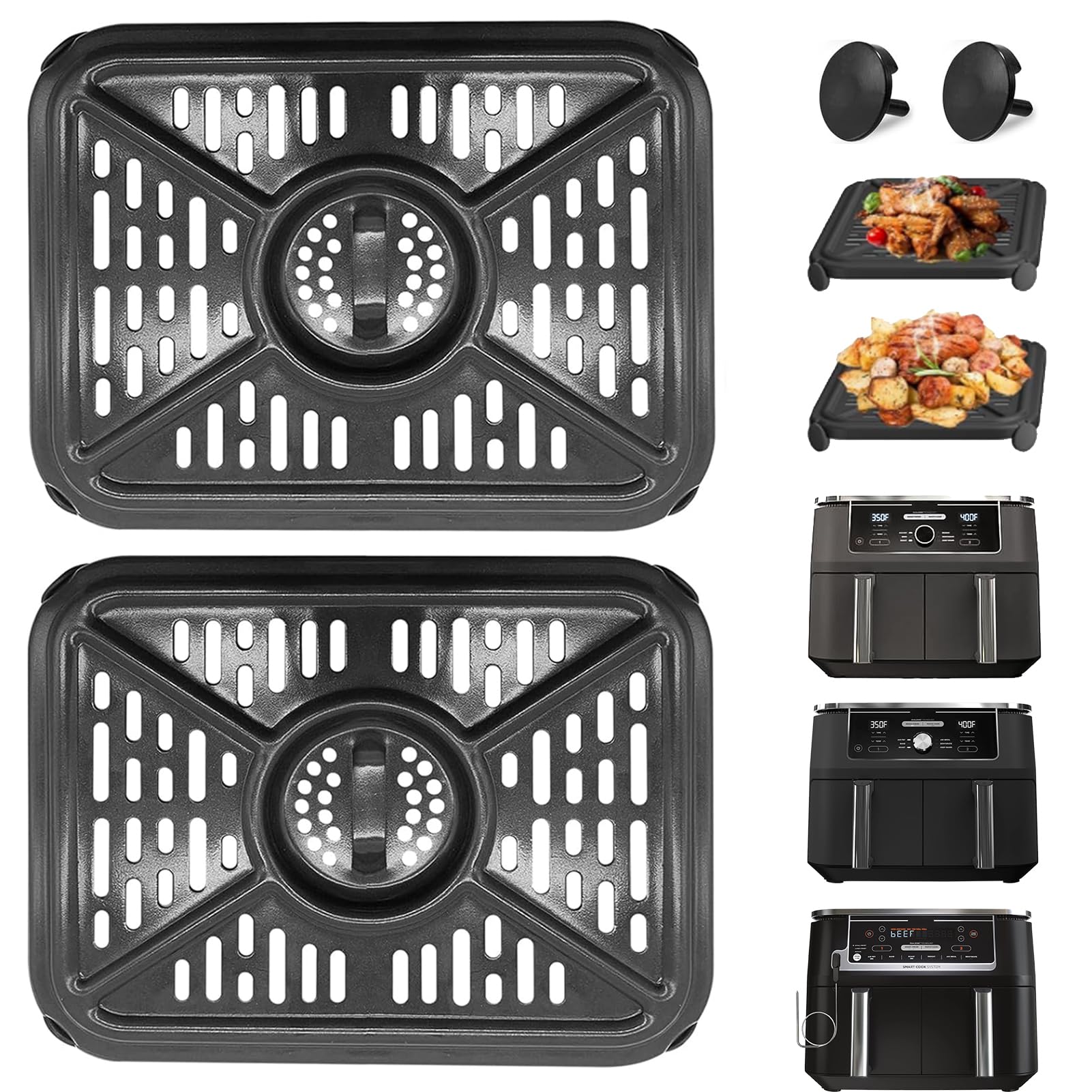 GWBSXM Air Fryer Grill Plate for Ninja Foodi AF400UK 9.5L 6 in1 DualZone 2 Drawers Air Fryer, Replacement Air Fryer Crisper Plate Grill Pan Tray Accessories, Dishwasher Safe