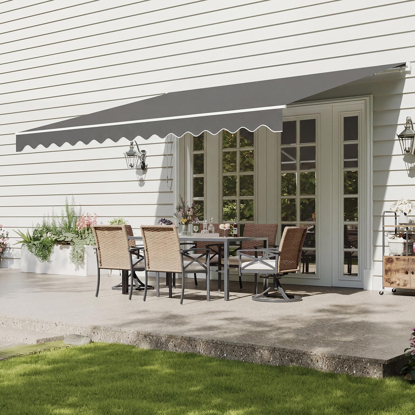 Aoxun 3×2.5M Retractable Awning, Manual Awnings for Patio with Hand Crank, Anti-UV and Waterproof Canopy Outdoor Sun Shades for Garden,Courtyard, Balcony, Grey