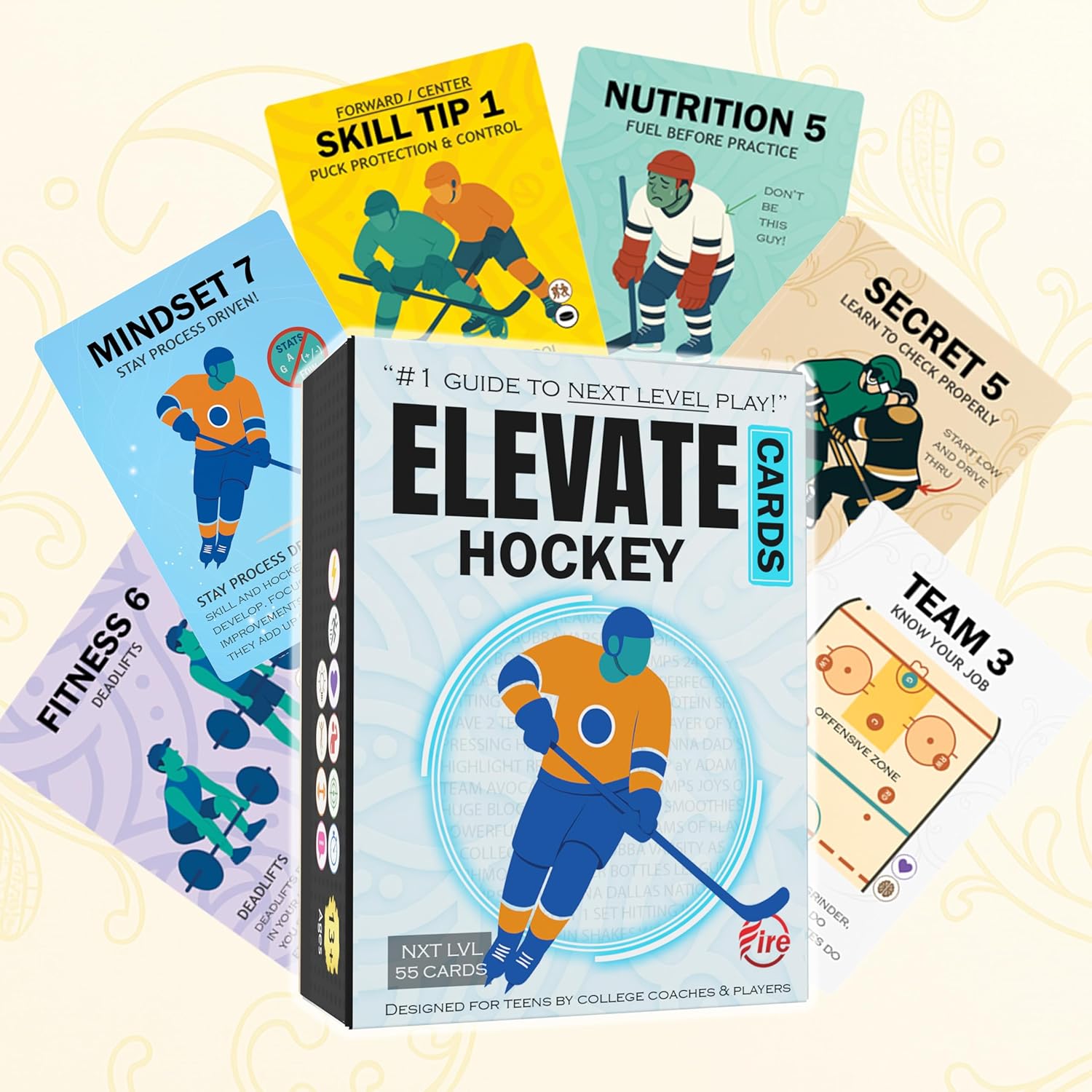 Elevate Hockey Training Cards: Expert Tips for Youth/Teen Ice Hockey Players. Master Positional Skill Techniques, Nutrition, Mindset, Teamwork, Fitness. Helps Players Achieve Next Level Play.