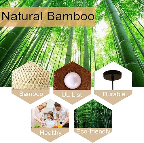 Miniatura 5 de Lámpara colgante de bambú estilo japonés retro E27, lámpara colgante de techo para sala de estar, dormitorio, restaurante, cafetería, casa de té,