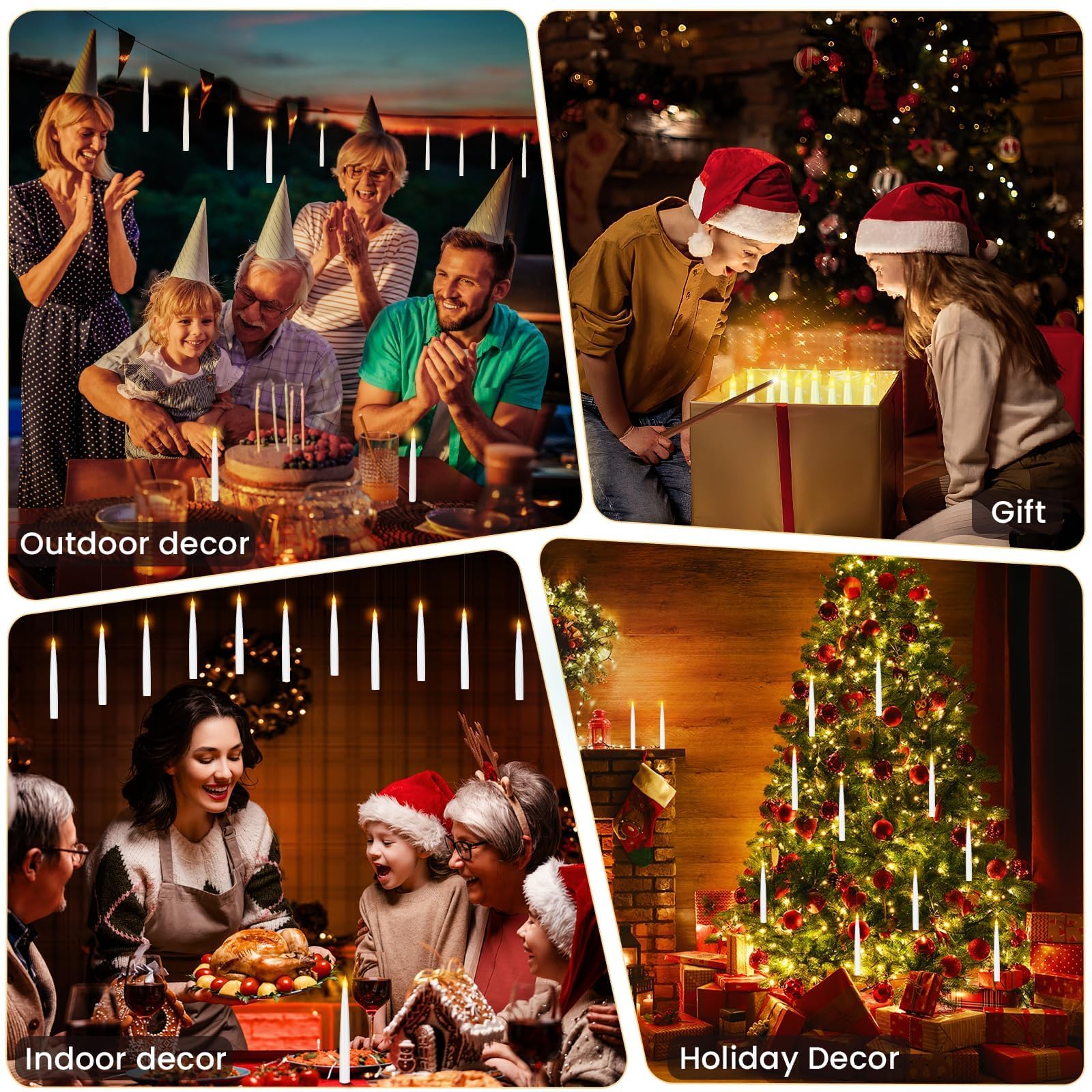 Candele LED Decorazione Natale, 12 Floating Candles Led con Telecomando a Bacchetta Magica, Luce Calda Lampeggiante fiamma Candela Fluttuanti Elettriche Conica per Casa Chiesa Festa Halloween