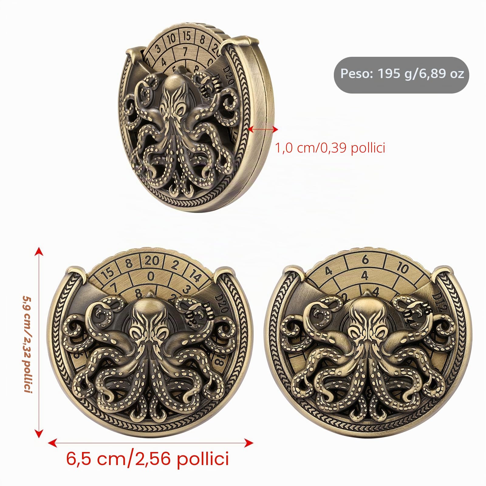 Set di dadi per D&D, set di dadi metallici 7 in 1, con giroscopio a punta di dita, set di dadi per roulette e polpi, set di dadi per D&D, regali di D&D con confezione regalo, accessori per giochi di