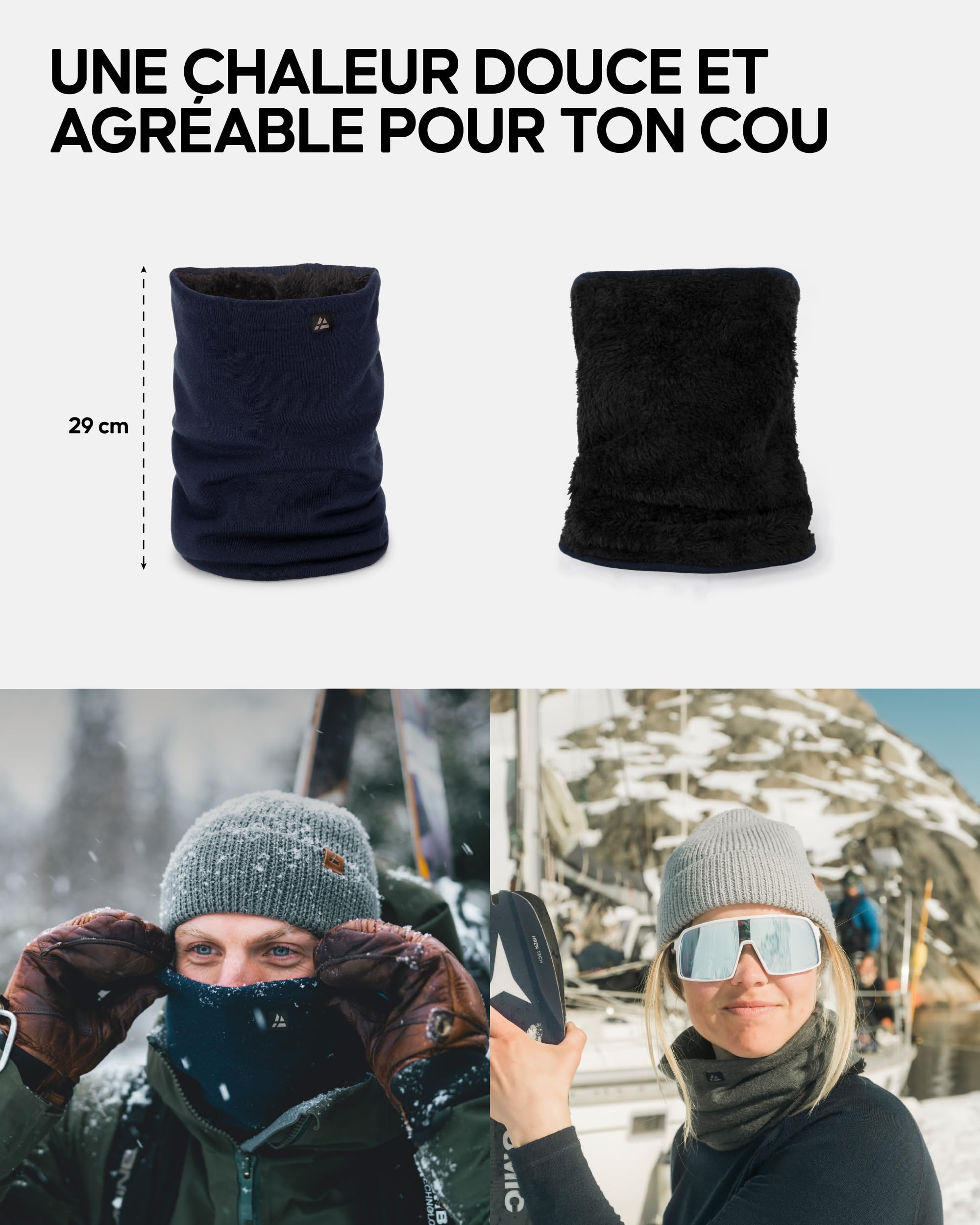 DANISH ENDURANCE Cache-Cou en Laine Mérinos Thermique avec Polaire, Multifonction, Écharpe Coupe-Vent pour Hommes et Femmes