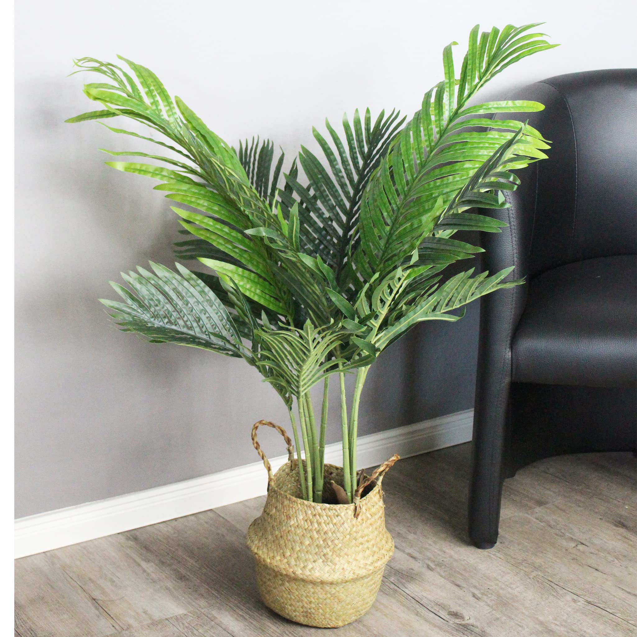 Plante Artificielle en Lot de 2 Palmiers artificiels de 90 cm dans Un Panier en jonc de mer décoration pour Usage intérieur et extérieur Grande Plante Verte