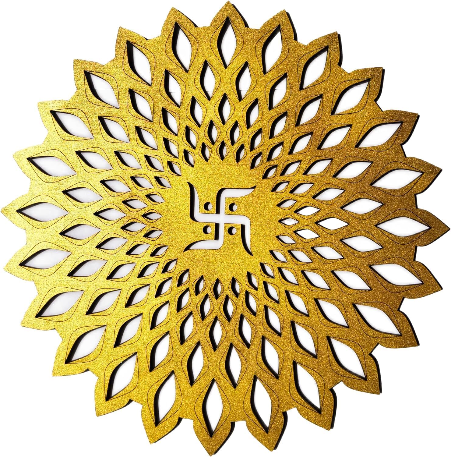 Golden Om Round Decorative Wall Art MDF Om Chakra for Temple, Living Room, Bedroom, Office, Hotel, Home Decor Items, Gift Item, Mandala Wall Hanging (Mandala Om-Gold, 45X45CM)
