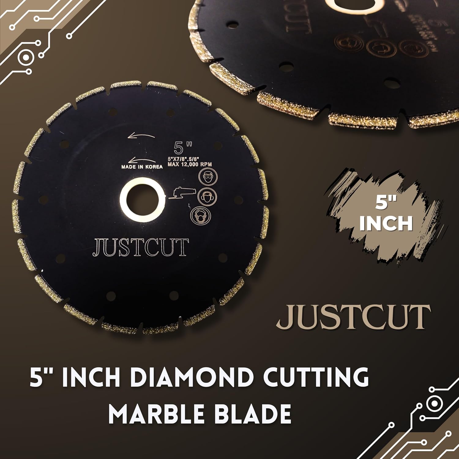 Diamond Cutting Marble Blade with 5/8-11" Thread - Angle Grinder with 5/8-11 Connection 12,000 Max RPM - Diamond Grit Reciprocating Saw Blades for Angle Grinder 5 Inch – Black