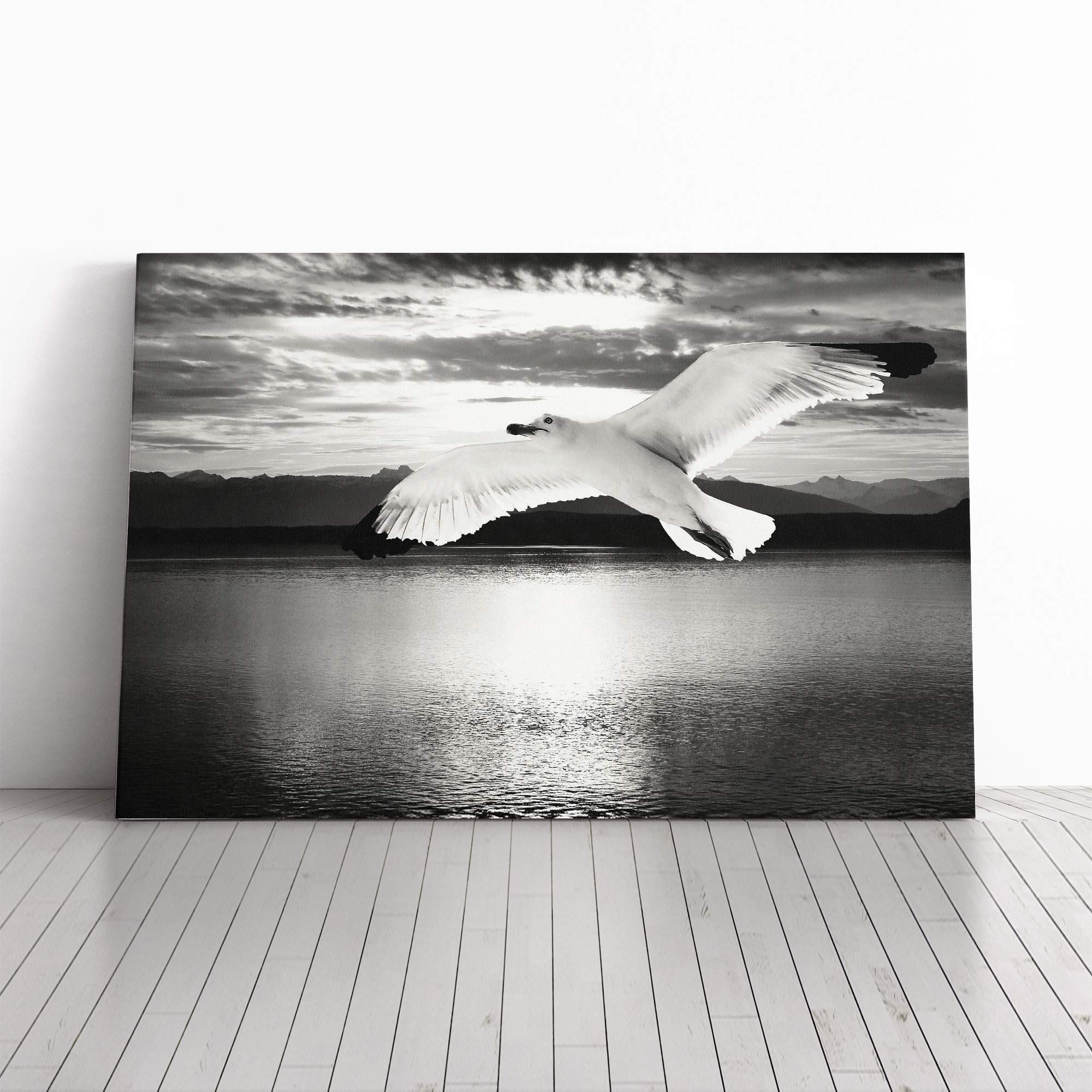 Seagull Bird (4) Canvas Print | Gallery Wrapped 30mm Frame Wall Art | 30x20 inches | Ready to Hang | Modern Animals Picture | Living Room Bedroom Lounge Office