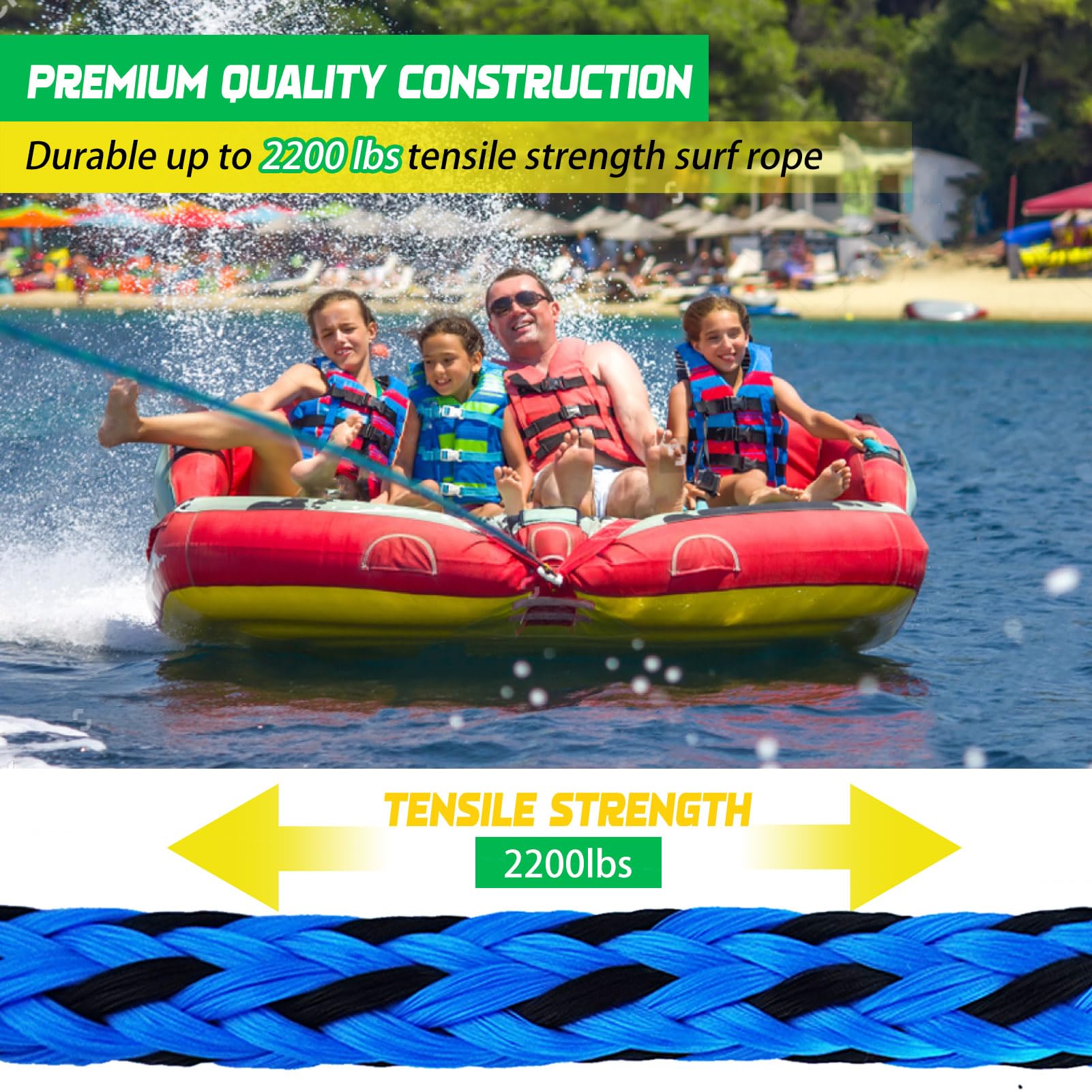 ASVAEVAS Self Centering Boat Tow Harness for Tubing, Boat Tow Rope Harness with Pulley and Large Hooks for Towing 1-4 Riders Towable Tubes, Pulling Water Skiing, Wakeboarding