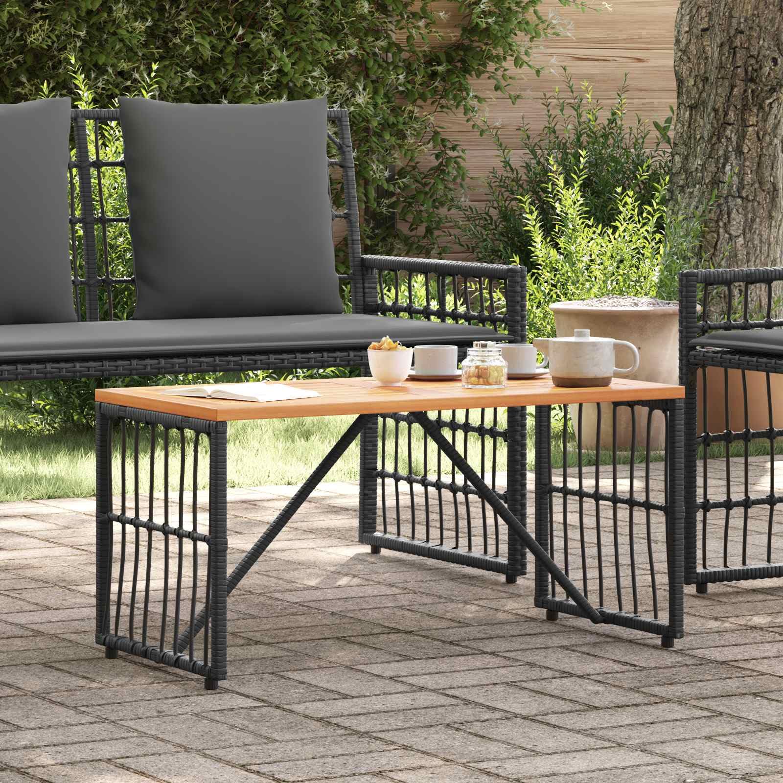 Stal i poli rattan Ogrodowy rustykalny Stół 80 x 40 x 40 cm Czarny