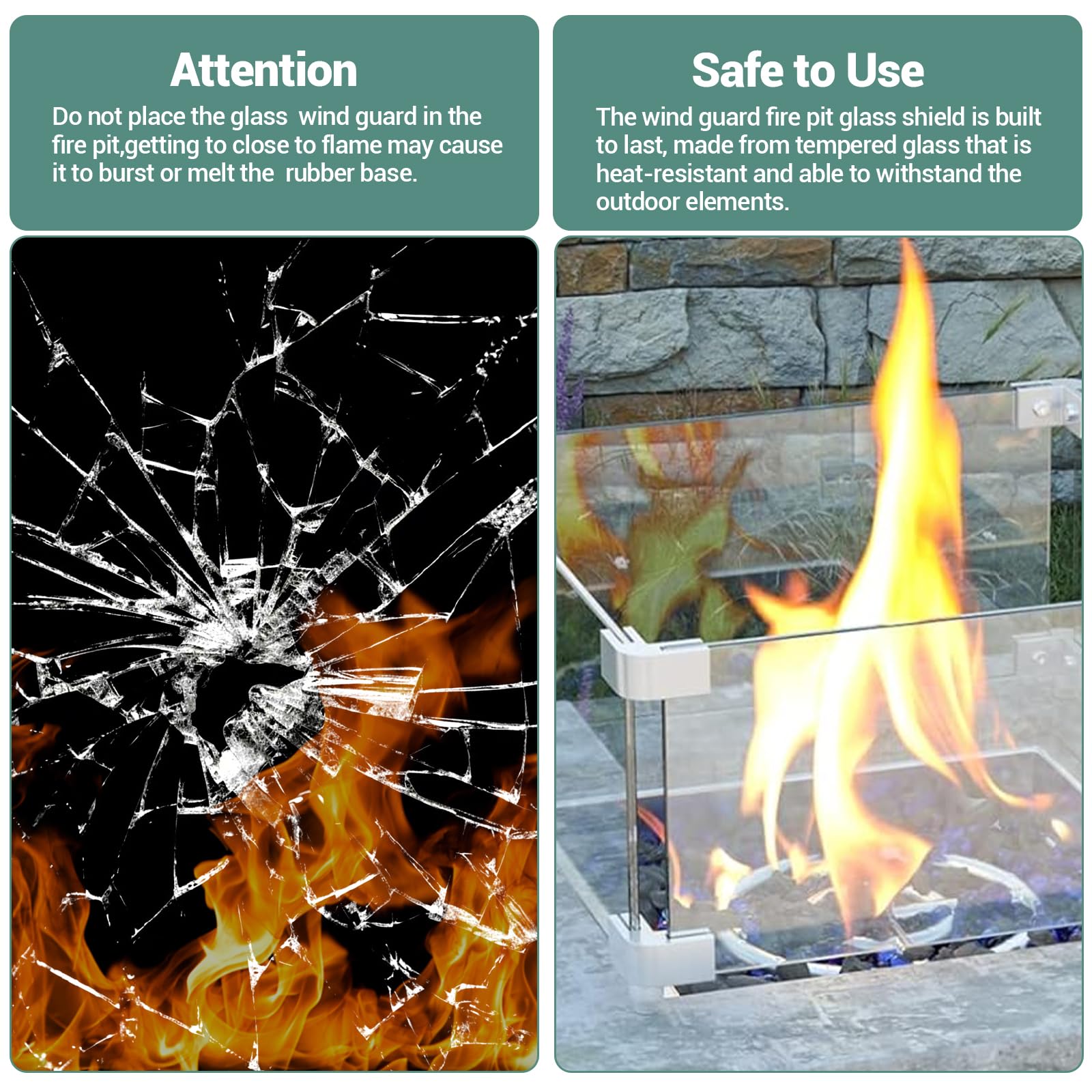 Pare-vent rectangulaire en verre trempé pour brasero 41,8x11,1x4,1po ép. 0,316" protection vent flammes