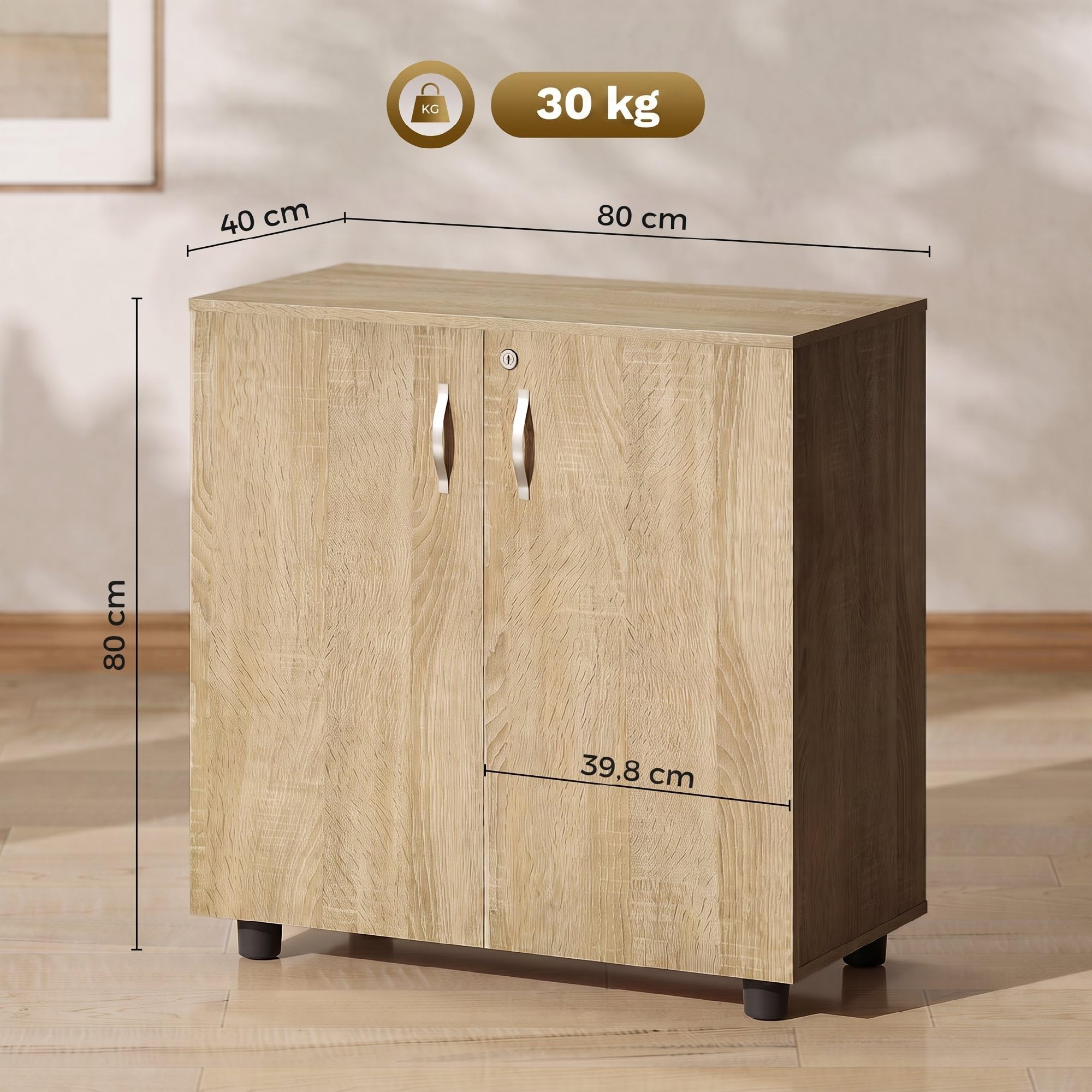 Vinsetto 2-poziomowa szafka biurkowa 2-drzwiowa 80 x 40 x 80 cm dąb