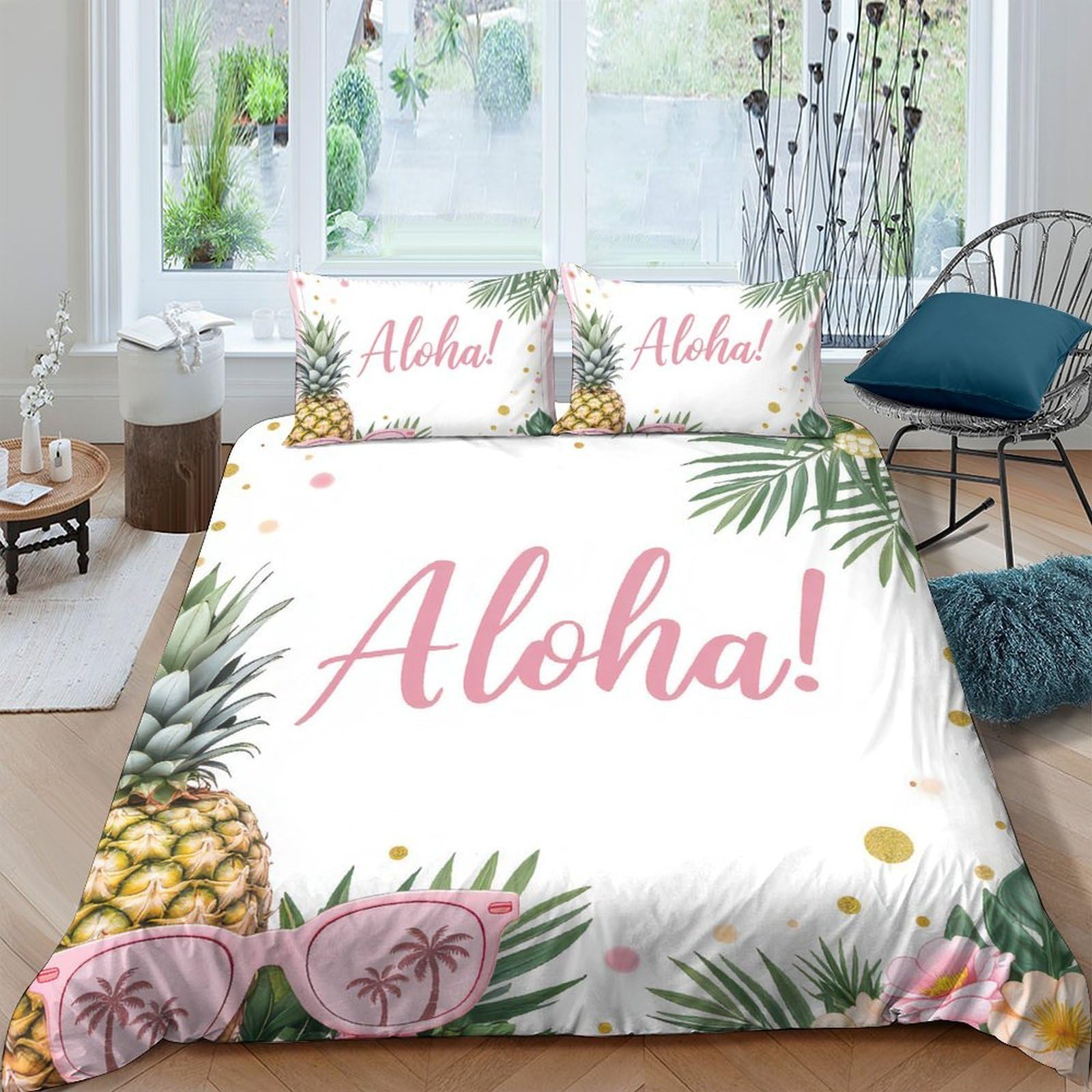 Ctjqhvkz Style-5 3D Printed Tropical Pineapple Fitted Sheet Microfiber Soft Flamingo Bed Cover Anti-Slip Washable Bedroom Decor For Home Guest Room Single（135X200cm）