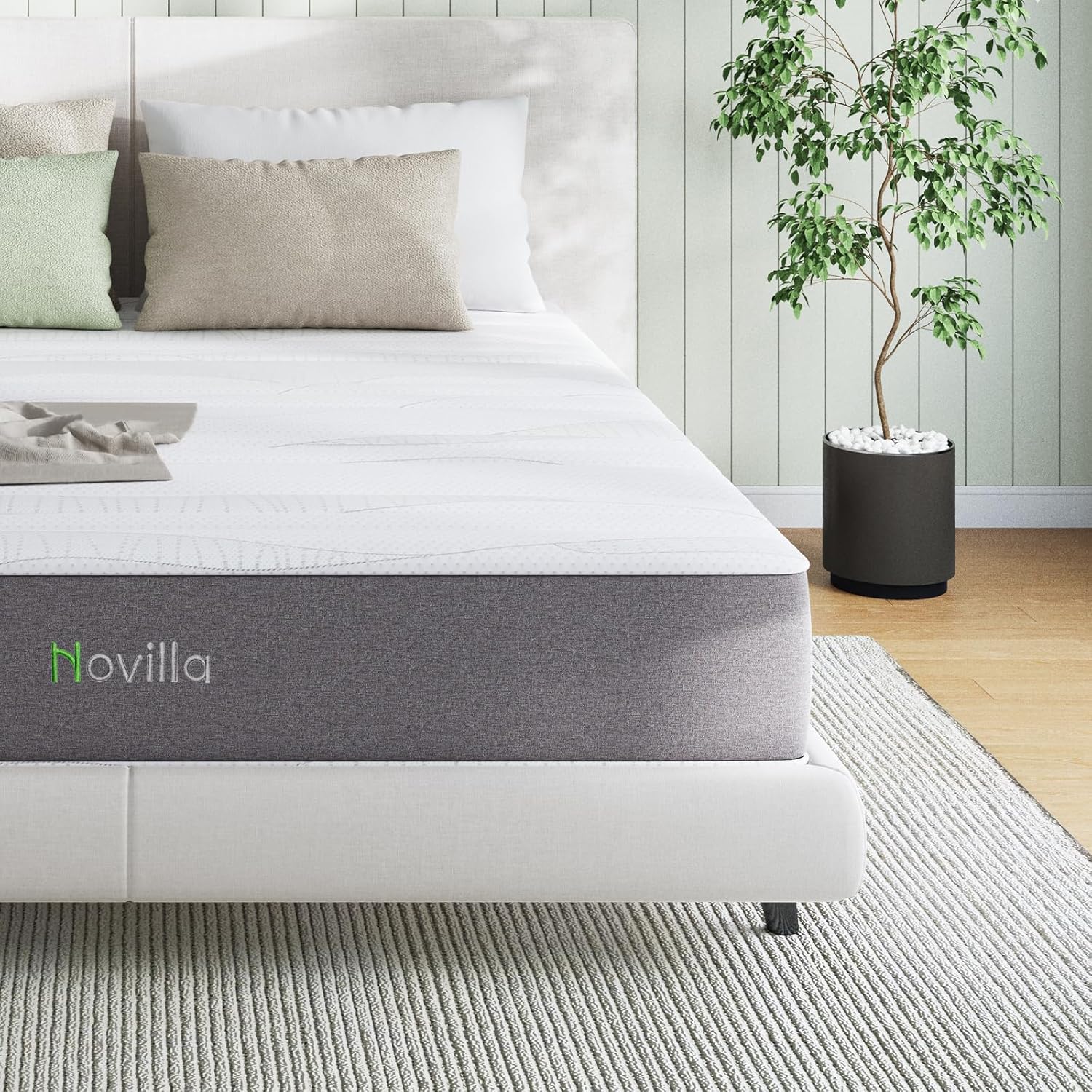 Novilla Full Size Mattress, 12 Inch Gel Memory Foam Mattress Full in a Box, Bamboo Charcoal Foam & Breathable Soft Cover for Clean, Peaceful Sleep, Medium Firm with Contour Support & Motion Isolation White & Grey Full 12 Inch