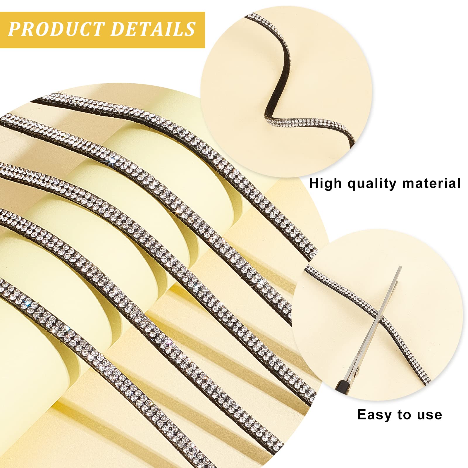 AHANDMAKER Faux Suede Cord With Rhinestones - 5mm Black Leather Strip For Jewelry Making (10 Yards)