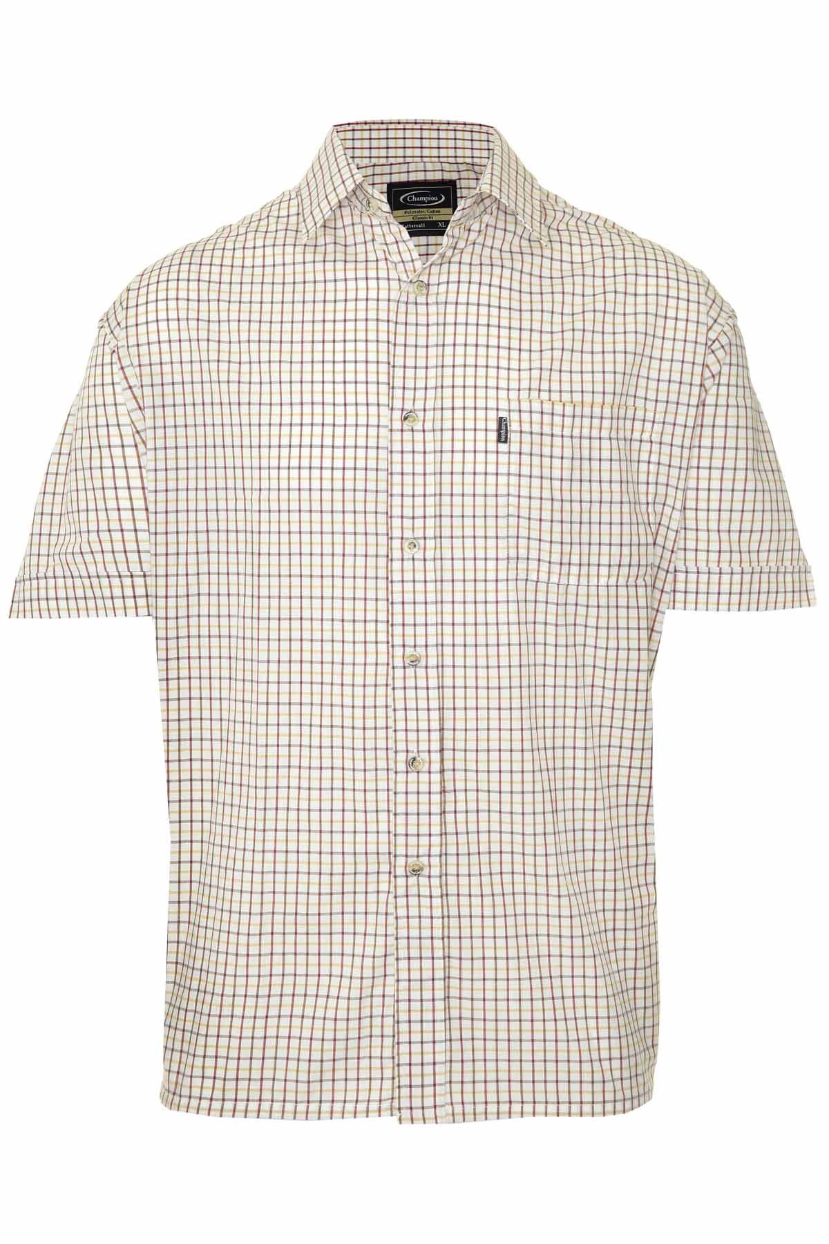 Champion Mens Checked Country Casual Short Sleeve Shirt Tattersall Red 3XL