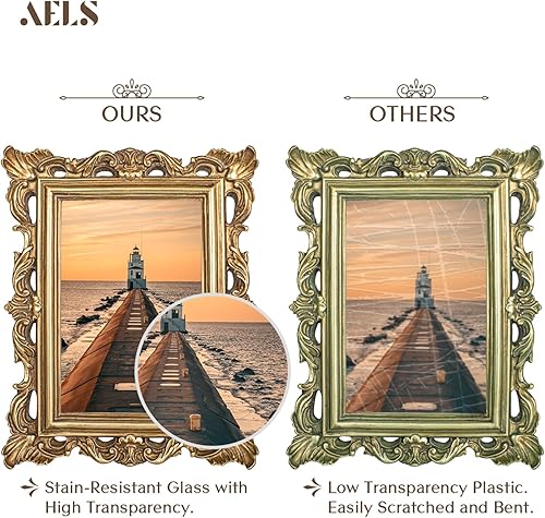 Miniatura 3 de AELS Marco de fotos vintage de 4 x 6 pulgadas, elegantes marcos de fotos antiguos con frente de cristal, pantalla de fotos, colgar en la pared de