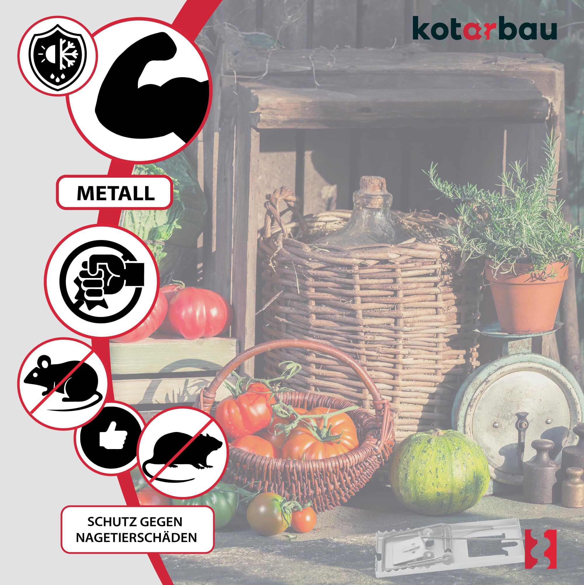 KOTARBAU® Set di 3 trappole per ratti con elevata forza d'impatto per roditori grandi, 170 x 90 mm