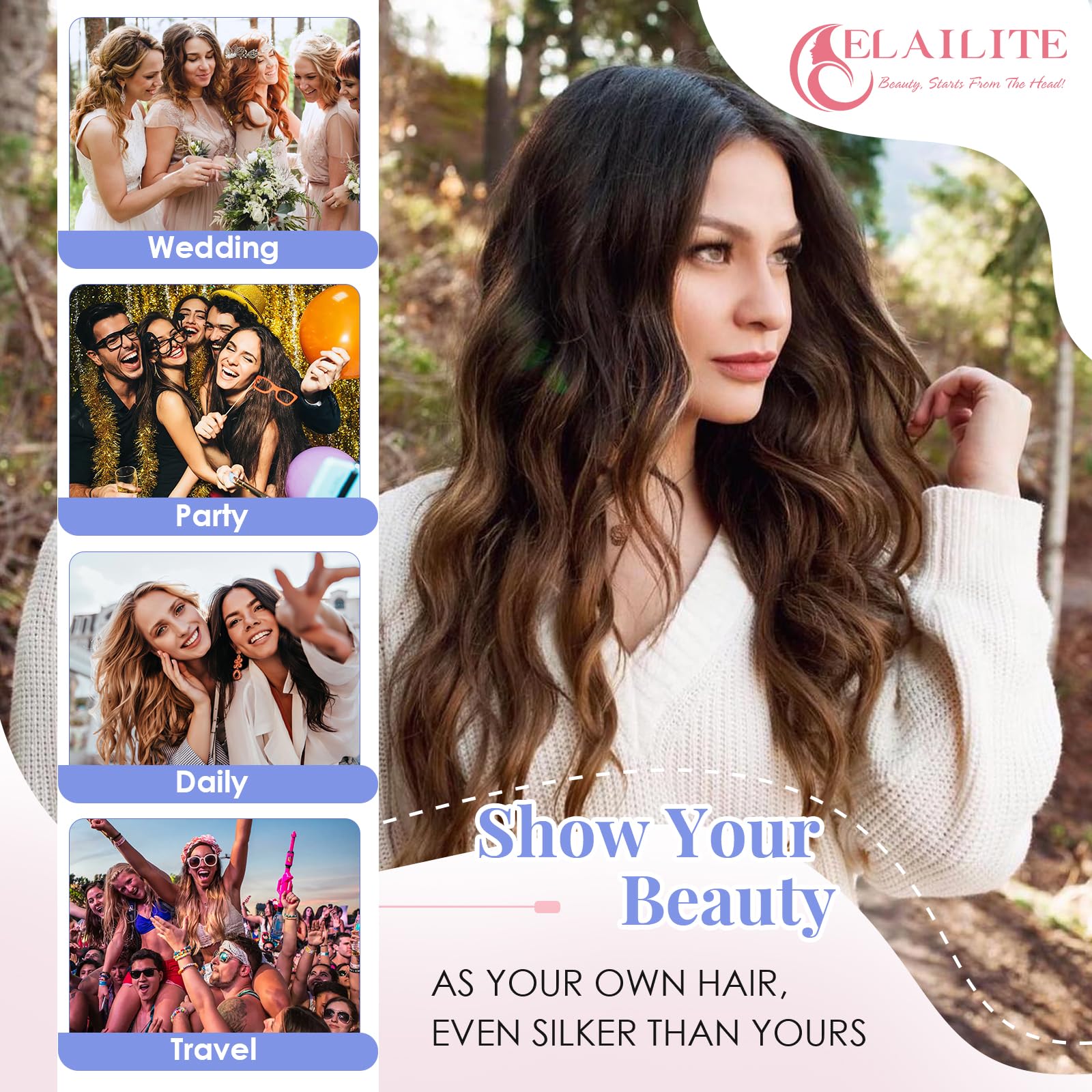 Elailite Clip in Hair Extensions Real Human Hair - 8 Pieces Thin Weft Full Head Remy Hair Straight - #18/613 Ash Blonde Mix Bleach Blonde - 8 Inch (45 g) — view 9